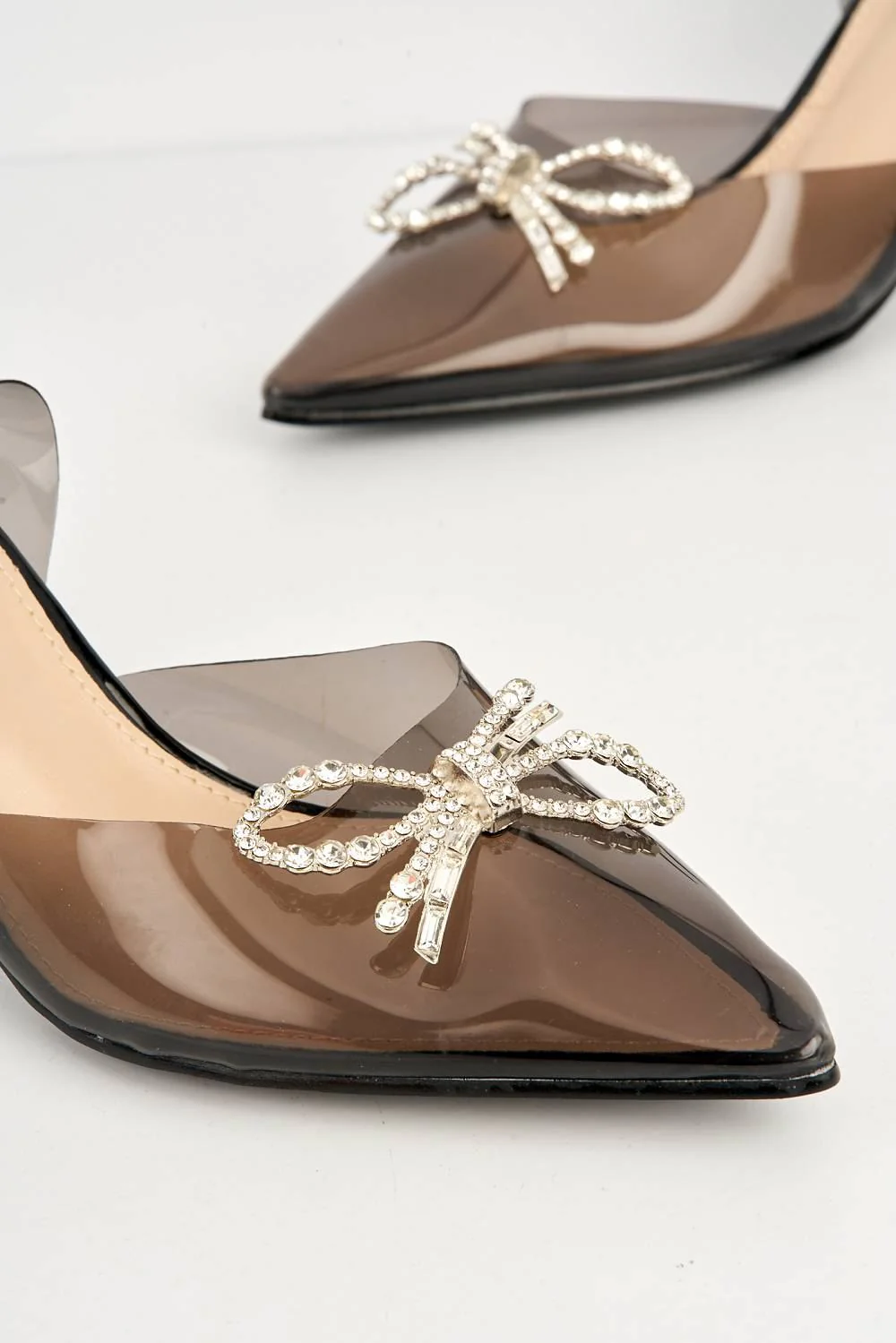 Cristallo Diamante Bow Perspex Court Shoes in Black - Image 5
