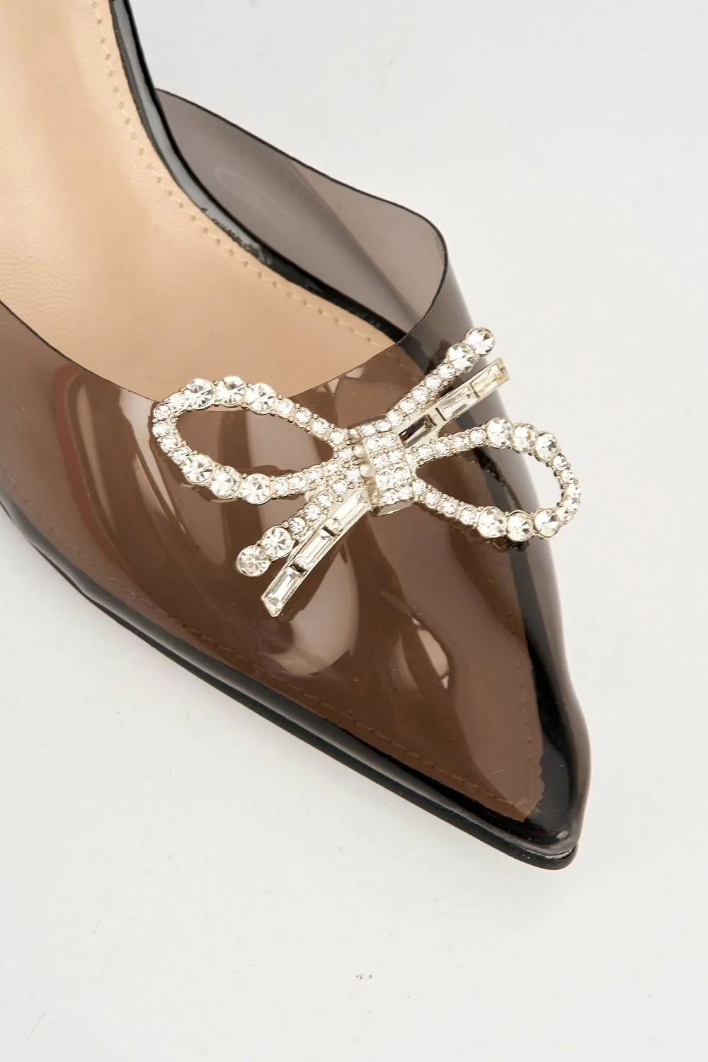Cristallo Diamante Bow Perspex Court Shoes in Black - Image 6