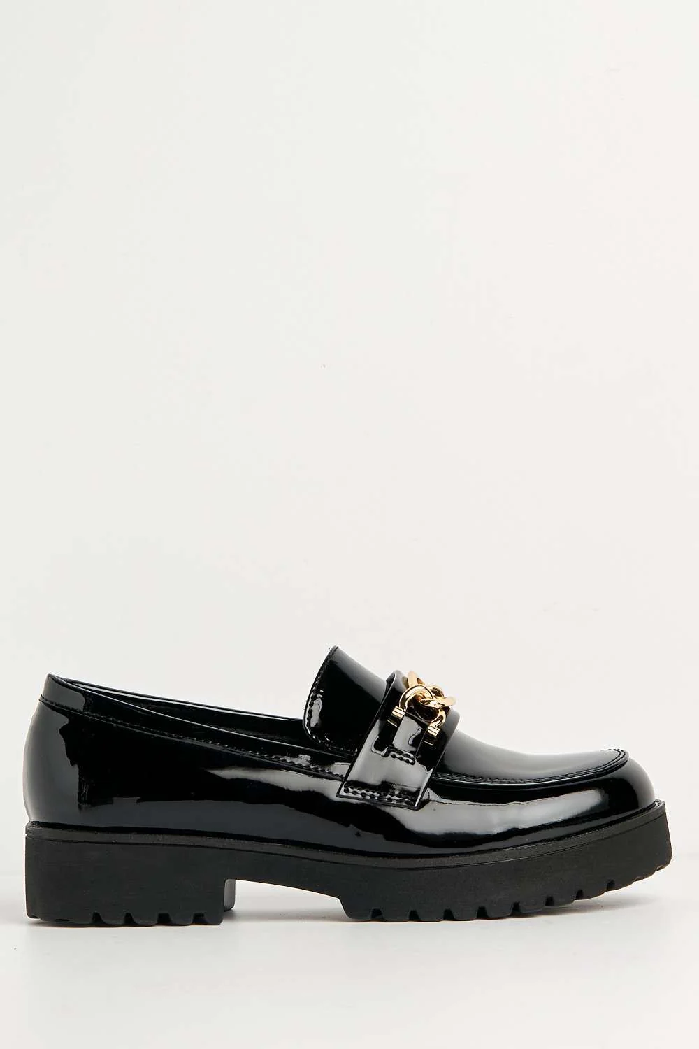 Cronnie Metal Link Detail Loafers in Black Patent - Image 5