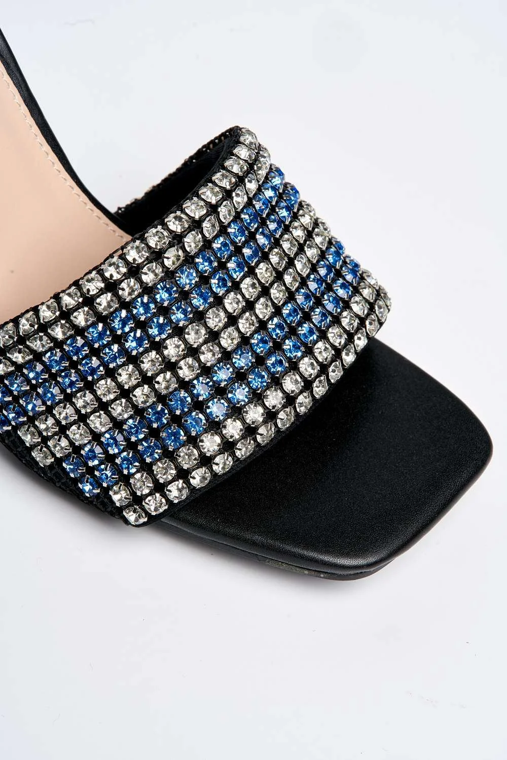 Crystalya Diamante Embellished Perspex Heel Mules in Blue - Image 6
