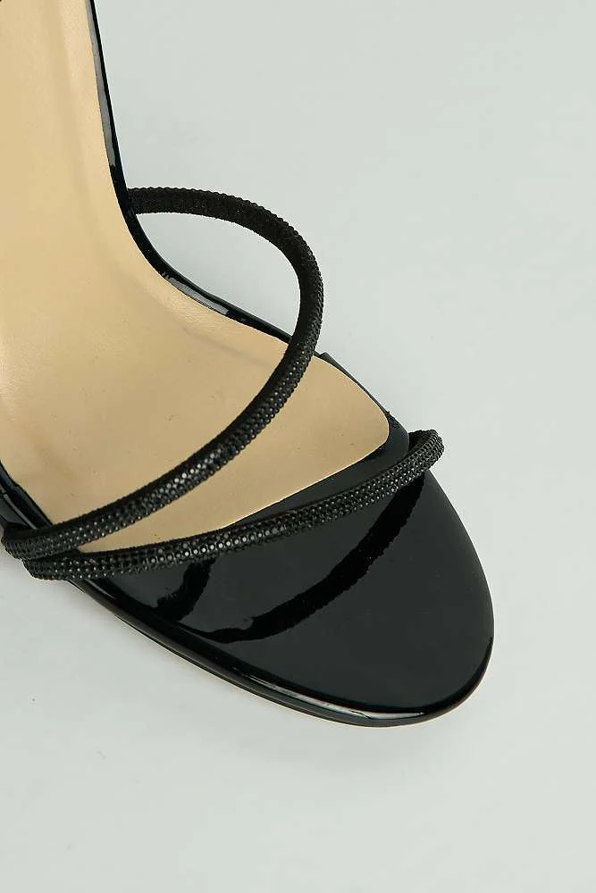 Curly Diamante Embellished Spiral Ankle Strap Sandals in Black Diamante - Image 5