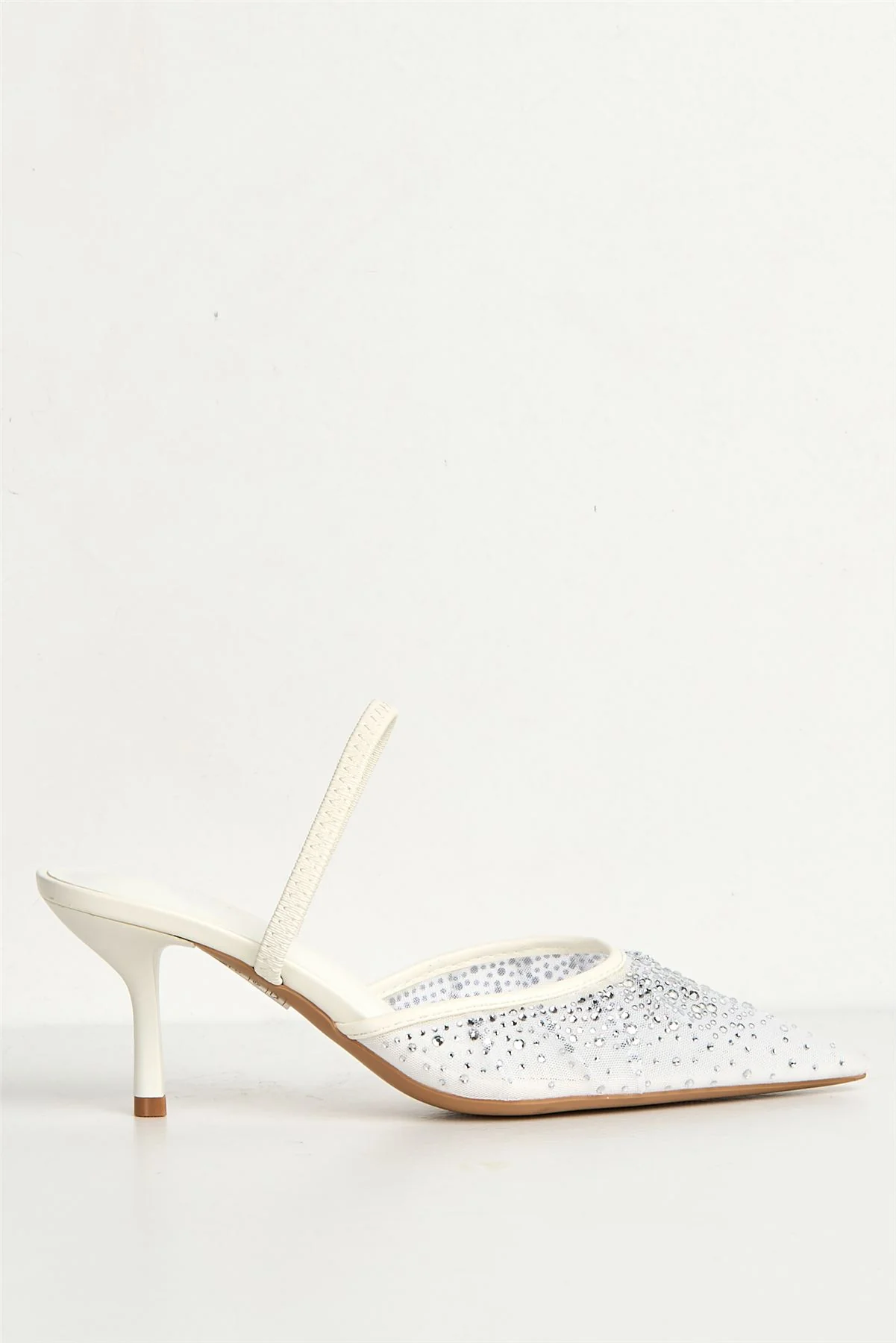 Cynthia Gemstone Embellished Mesh Slingback Court Shoes in White - Image 3
