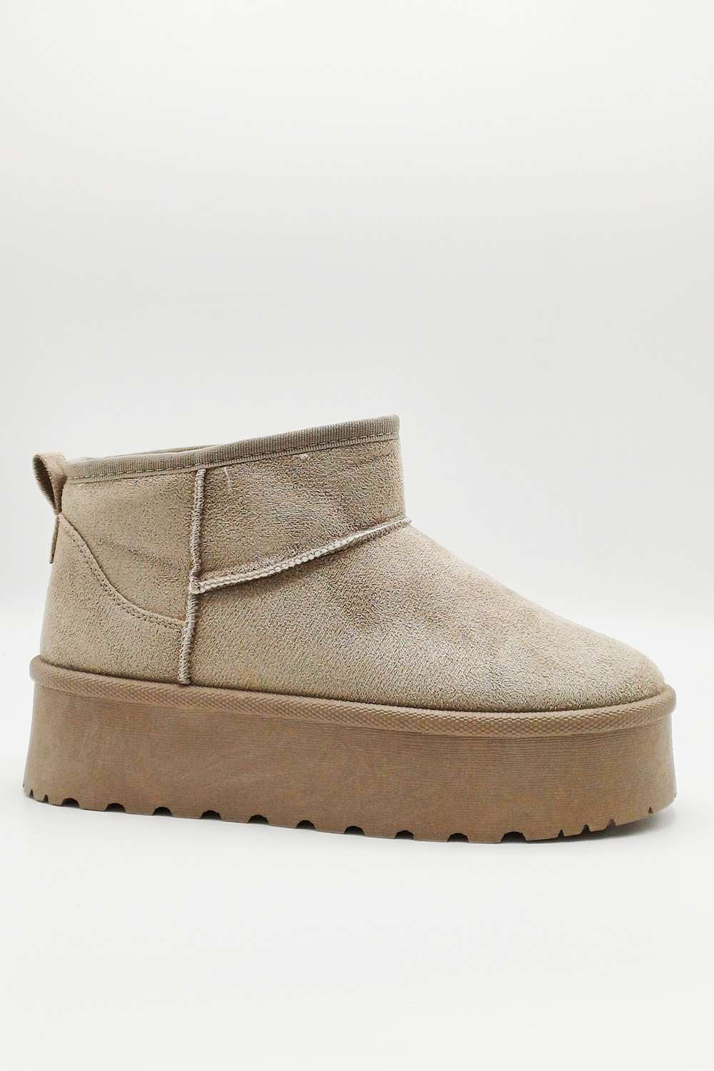 Dahl Faux Fur Lining Chunky Sole Ankle Boots in Mushroom - Image 3