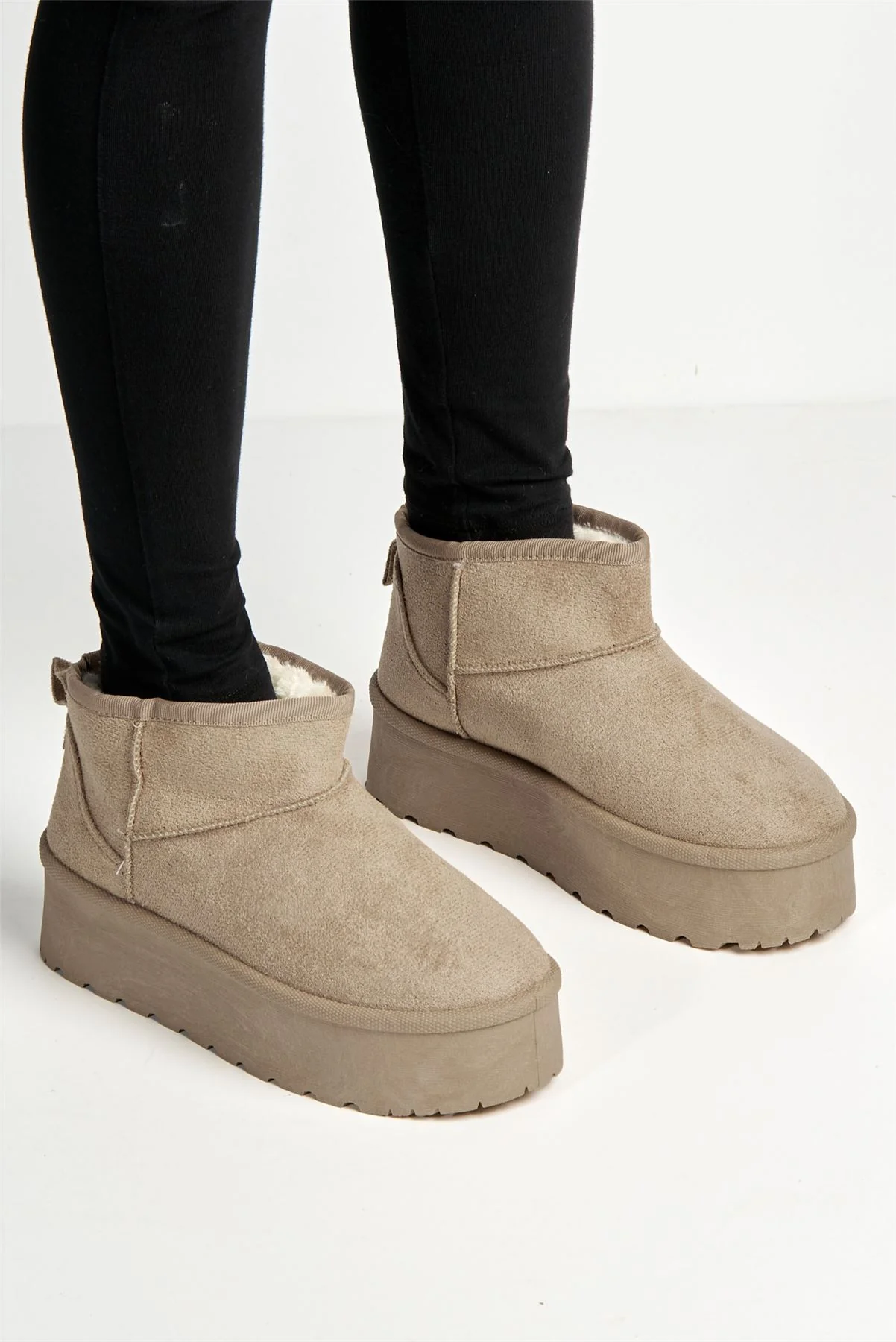 Dahl Faux Fur Lining Chunky Sole Ankle Boots in Taupe - Image 3