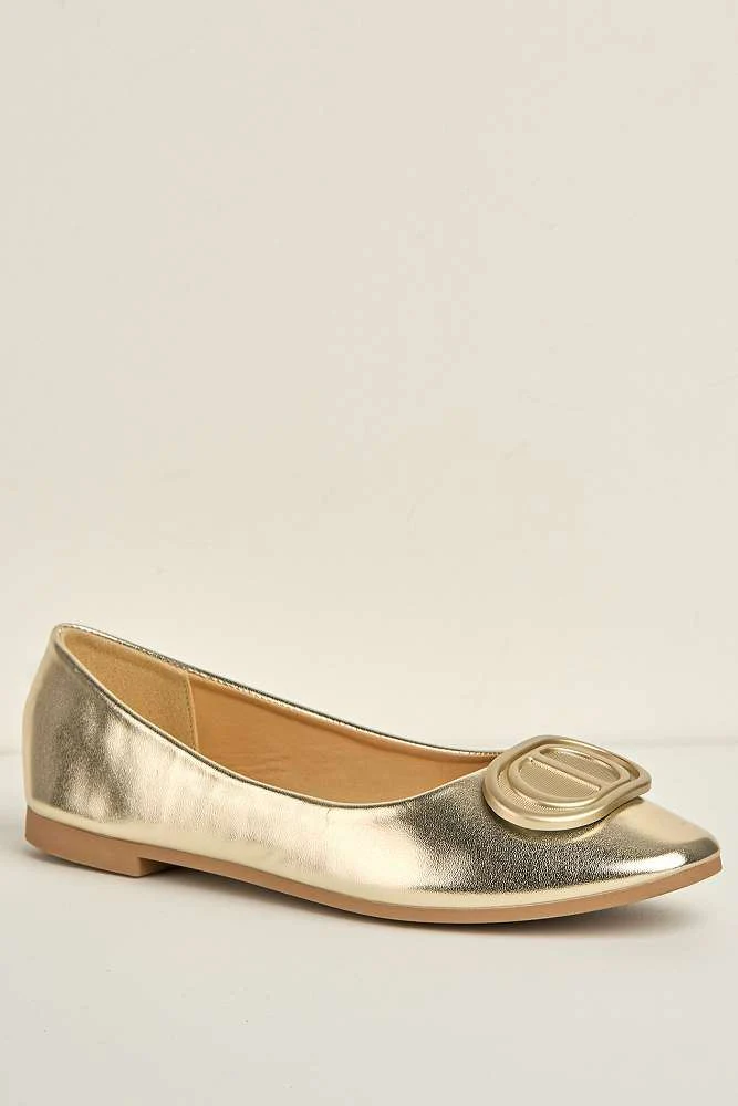 Dalia Monogram Detail Brooch Pumps in Gold - Image 4