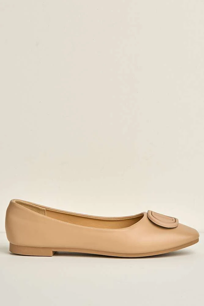 Dalia Monogram Detail Brooch Pumps in Nude - Image 6