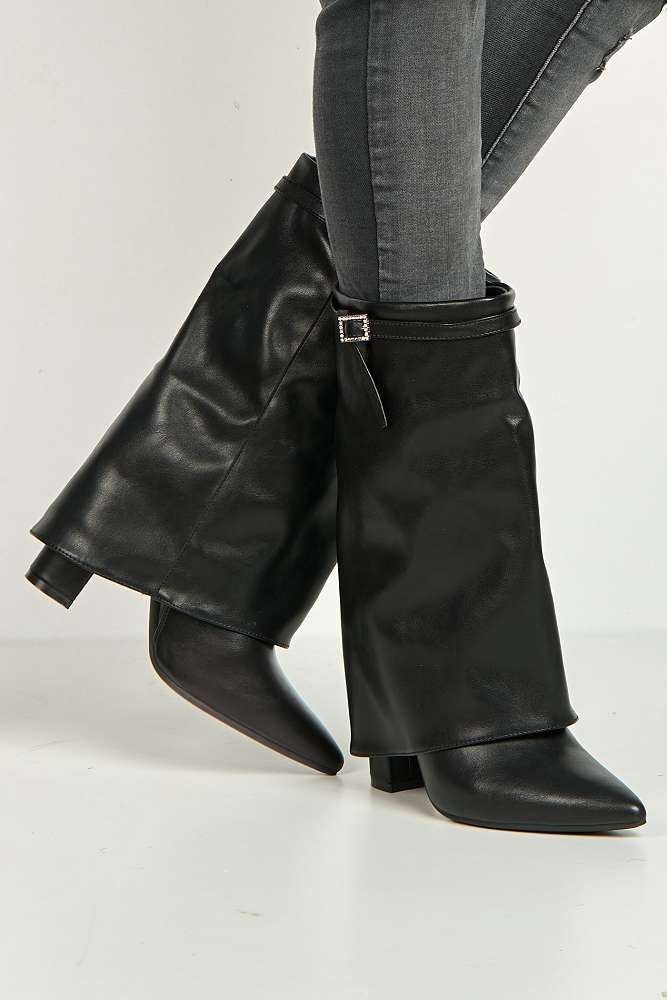 Dalia Pointed Toe Diamante Ankle Boots in Black