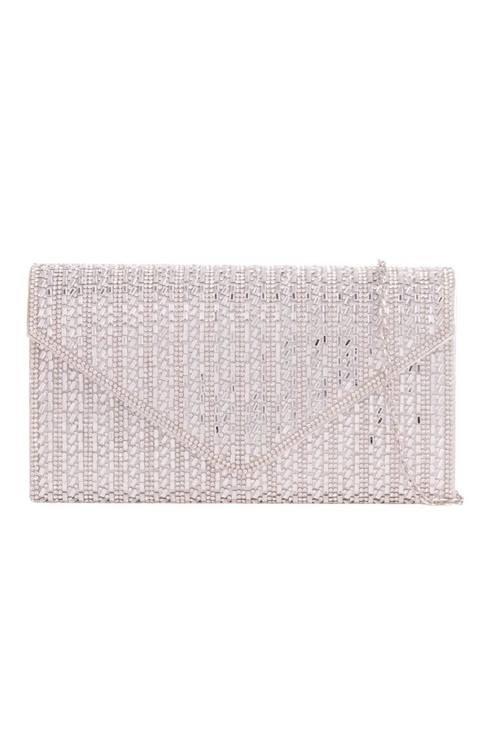 Daliana Envelope Diamante Clutch Bag in Silver