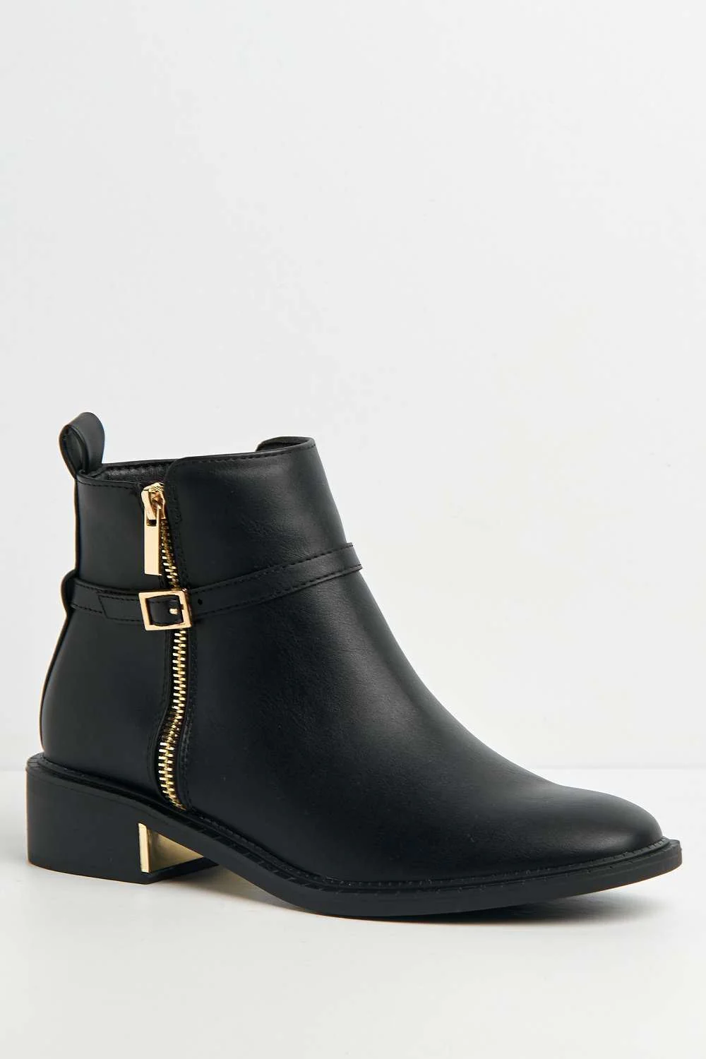 Dalla Buckle Detail Zip Ankle Chelsea Boots in Black Matt - Image 4