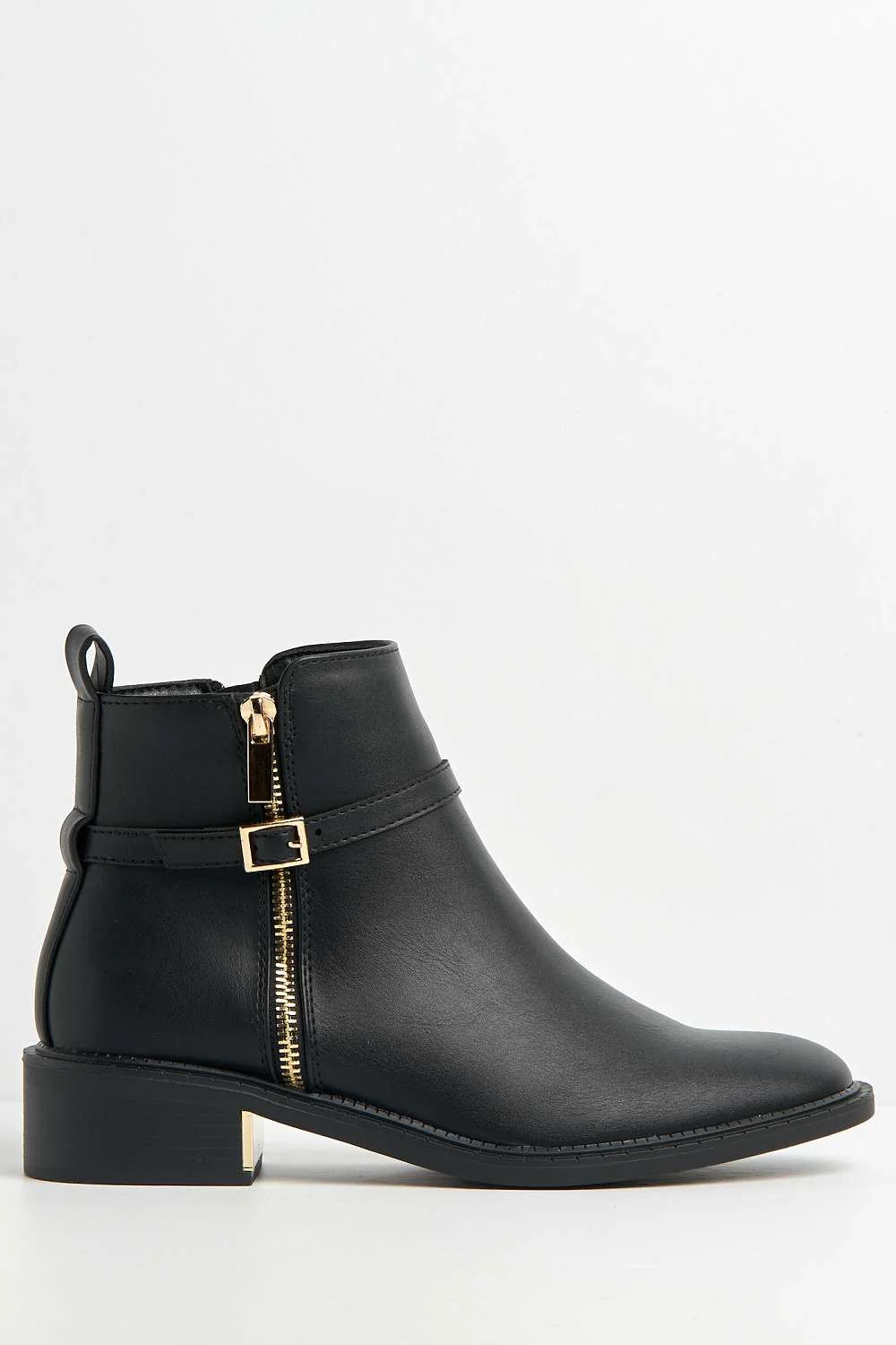 Dalla Buckle Detail Zip Ankle Chelsea Boots in Black Matt - Image 5