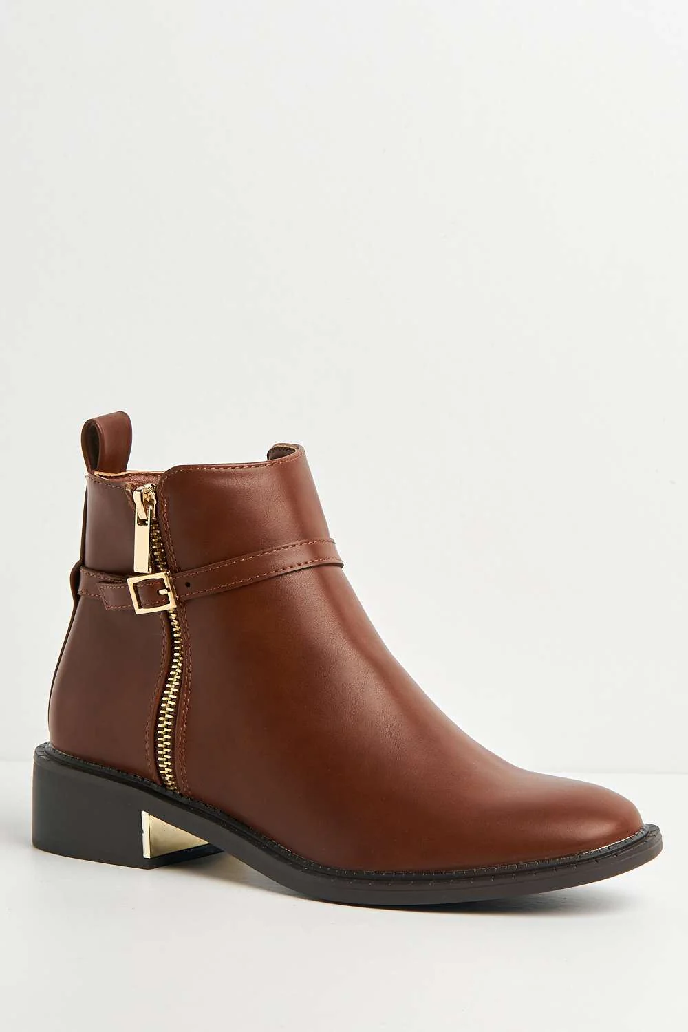 Dalla Buckle Detail Zip Ankle Chelsea Boots in Tan Matt - Image 4