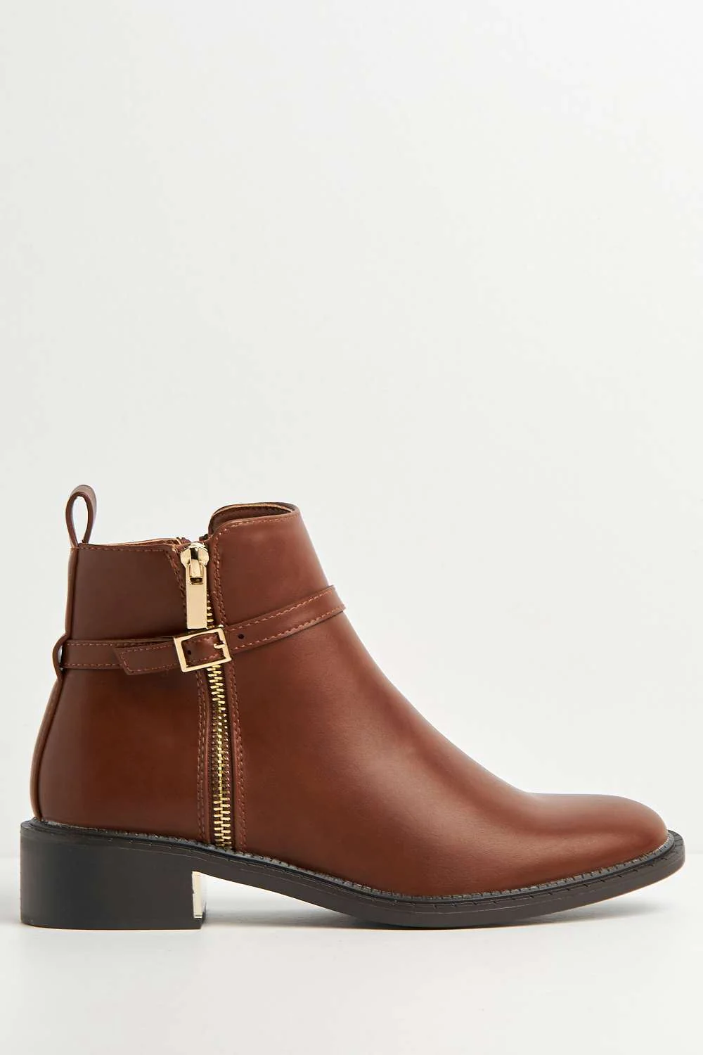 Dalla Buckle Detail Zip Ankle Chelsea Boots in Tan Matt - Image 5