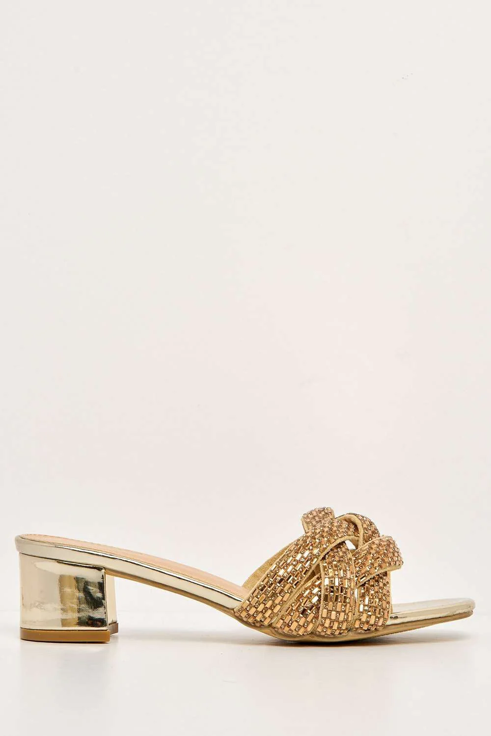 Dana Plaited Gemstone Band Block Heel Mule in Gold - Image 4