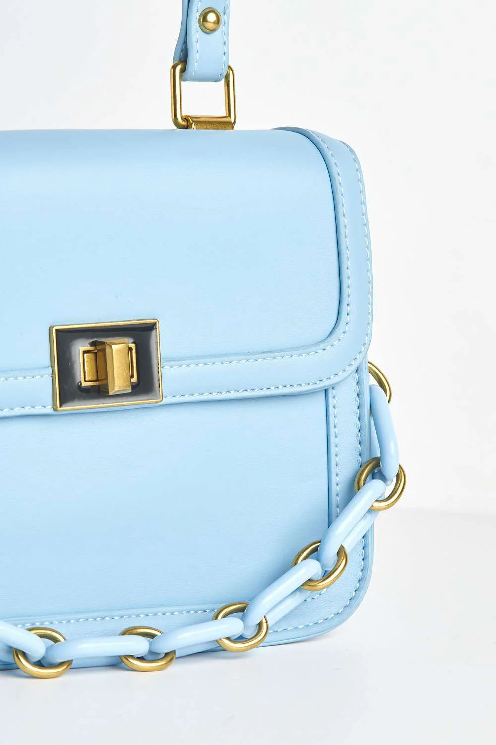 Danya Carlton Collection Chain Detail Top Handle Bag in Blue - Image 5