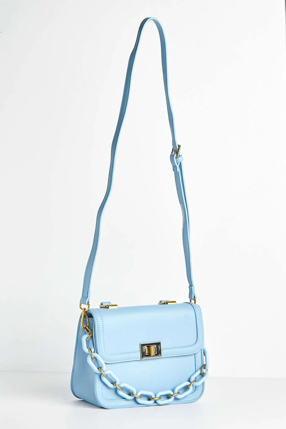 Danya Carlton Collection Chain Detail Top Handle Bag in Blue - Image 6