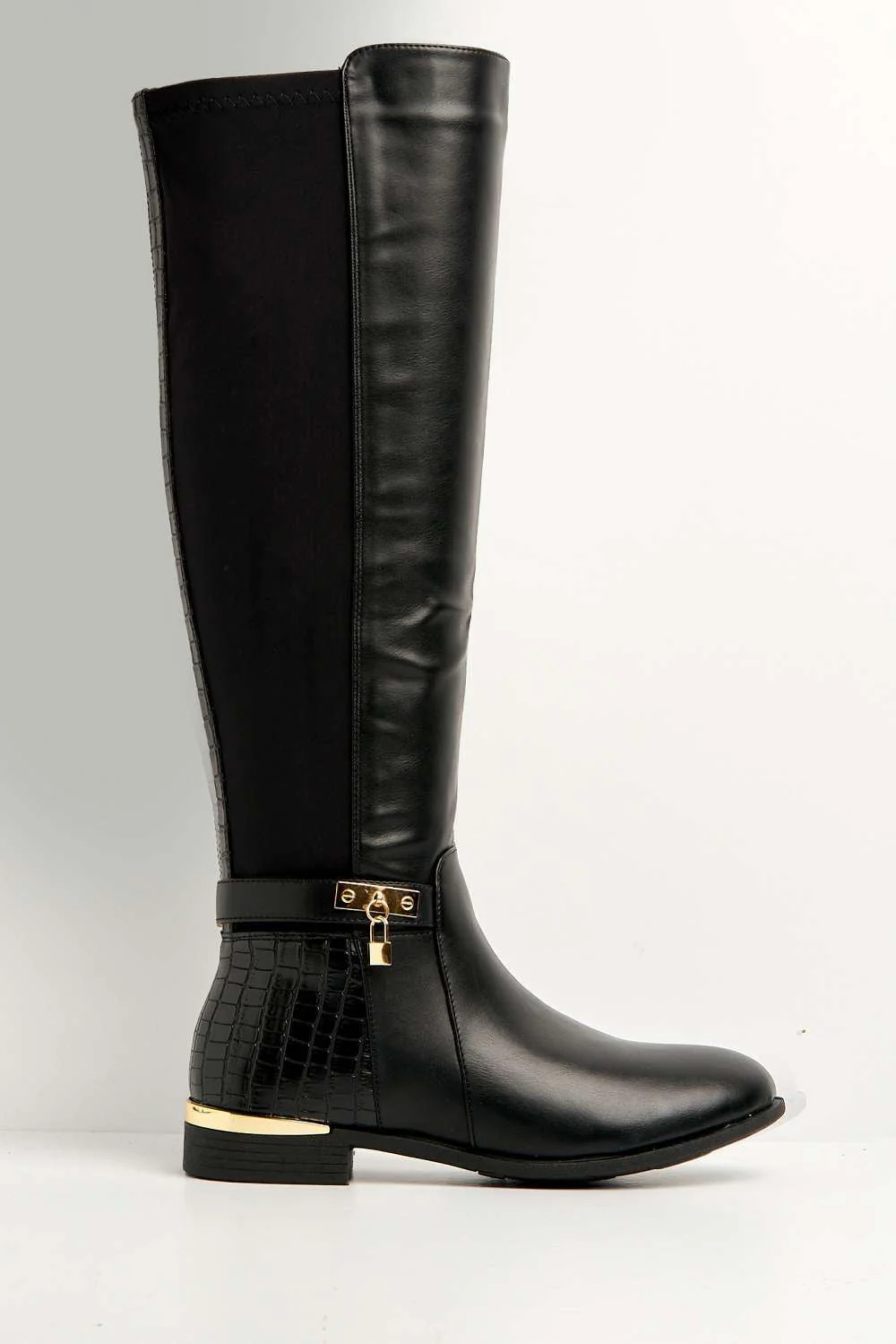 Daphine Knee High Lock Detail Boot in Black Matt - Image 4
