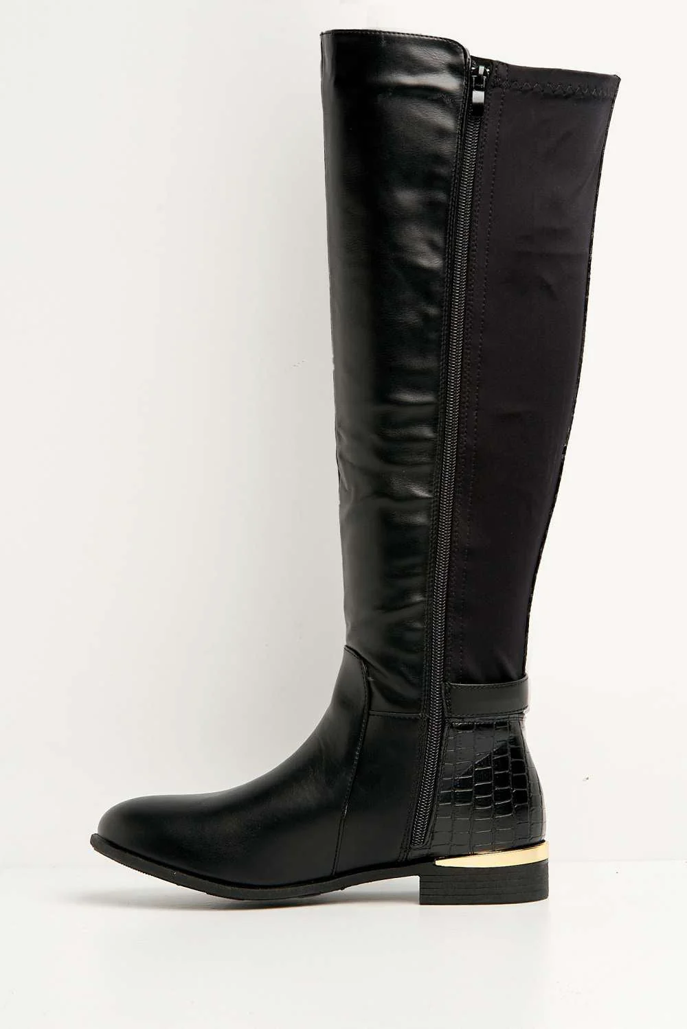Daphine Knee High Lock Detail Boot in Black Matt - Image 5