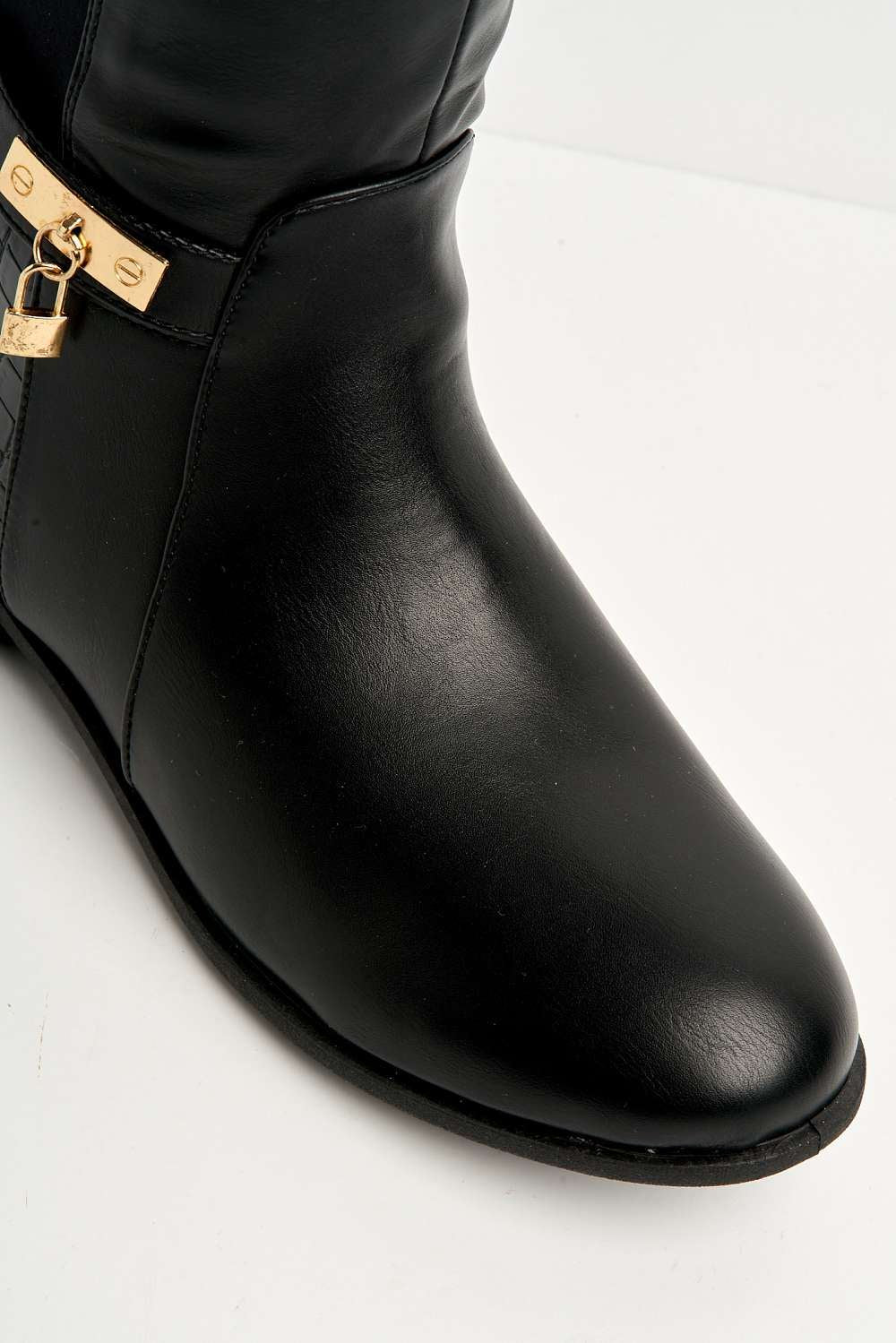 Daphine Knee High Lock Detail Boot in Black Matt - Image 6