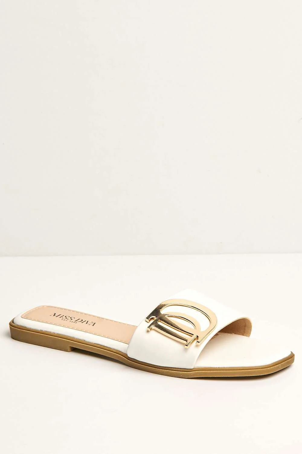Darcy D Letters Broach Flat Sliders in White - Image 4