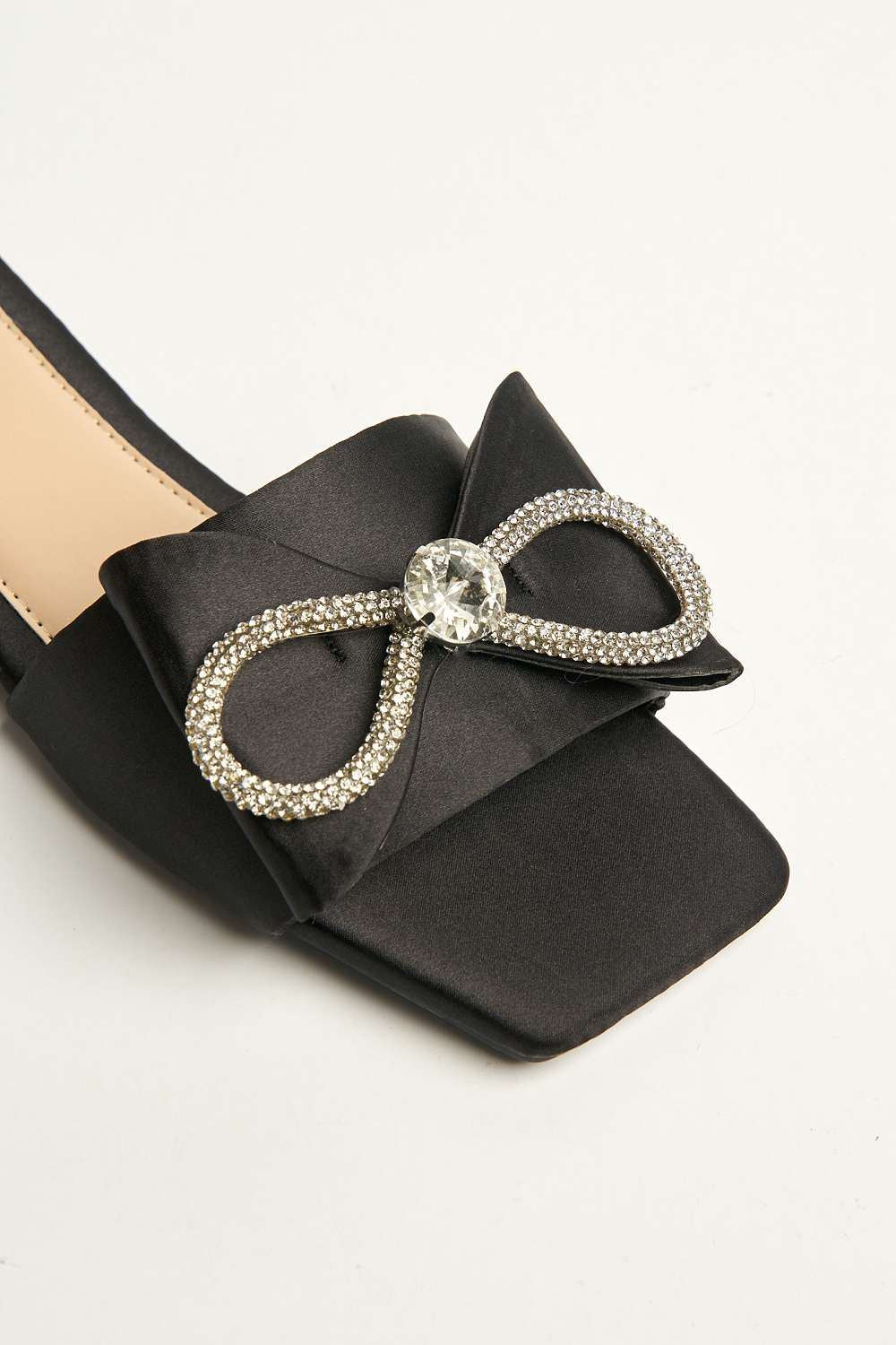 Darla Diamante Bow Square Toe Sliders in Black - Image 6