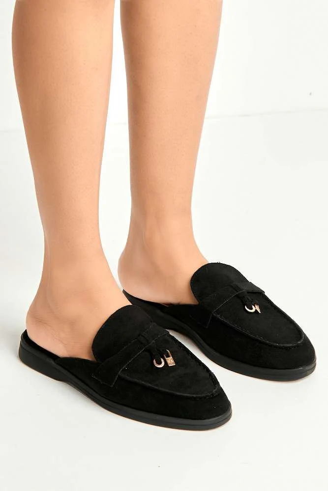 Deejah Padlock Chain Backless Flat Mule in Black - Image 3