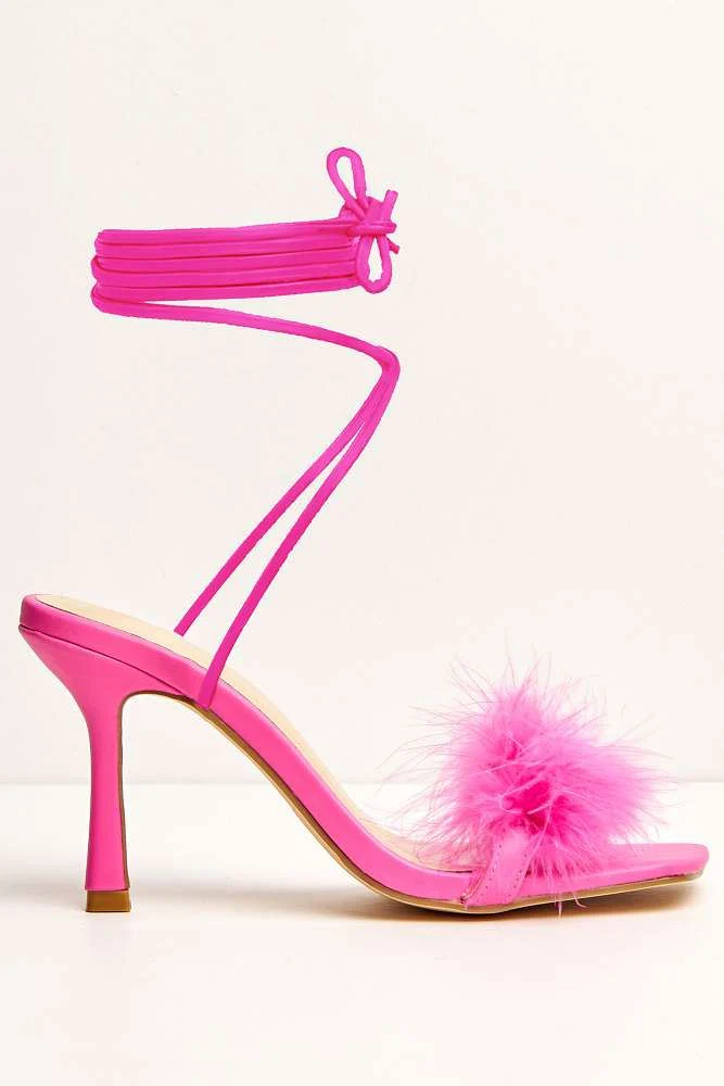 Delilah Feather Band Lace Up Heels in Fuchsia - Image 4