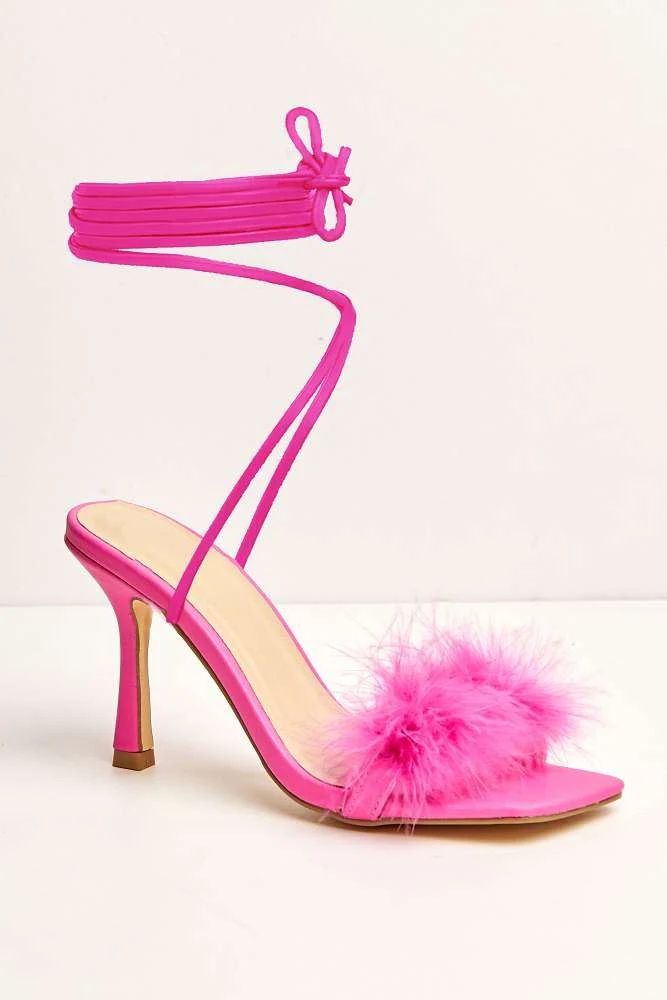 Delilah Feather Band Lace Up Heels in Fuchsia - Image 5