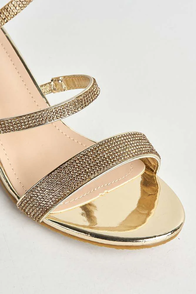 Della Diamante Encrusted Tie Up Leg Sandals in Gold - Image 5