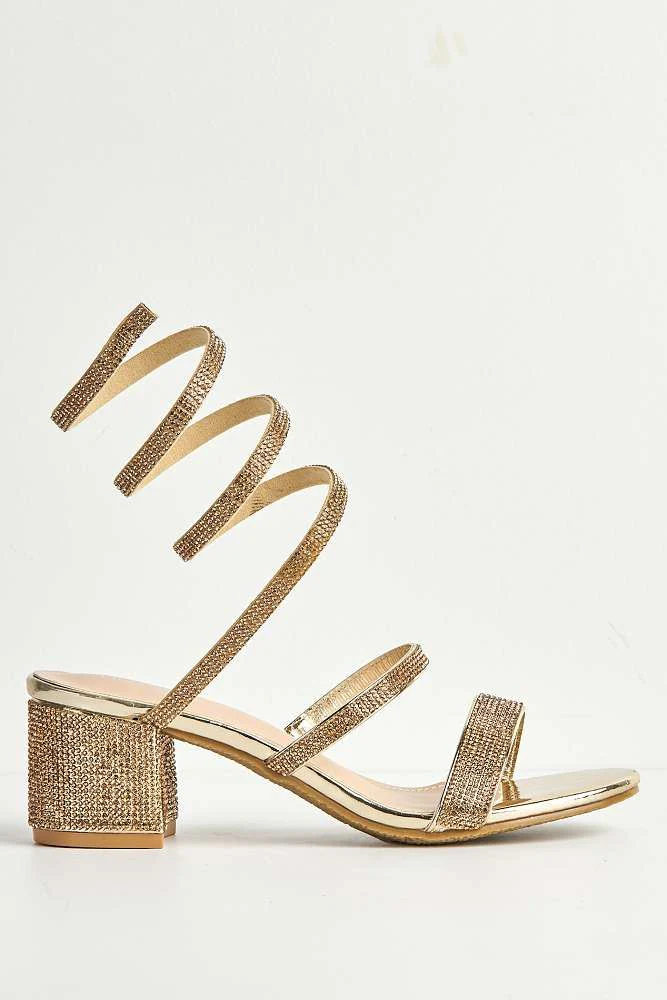 Della Diamante Encrusted Tie Up Leg Sandals in Gold - Image 6
