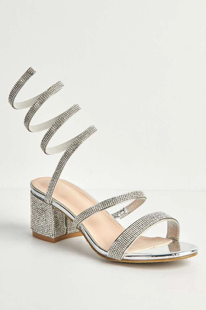 Della Diamante Encrusted Tie Up Leg Sandals in Silver - Image 4