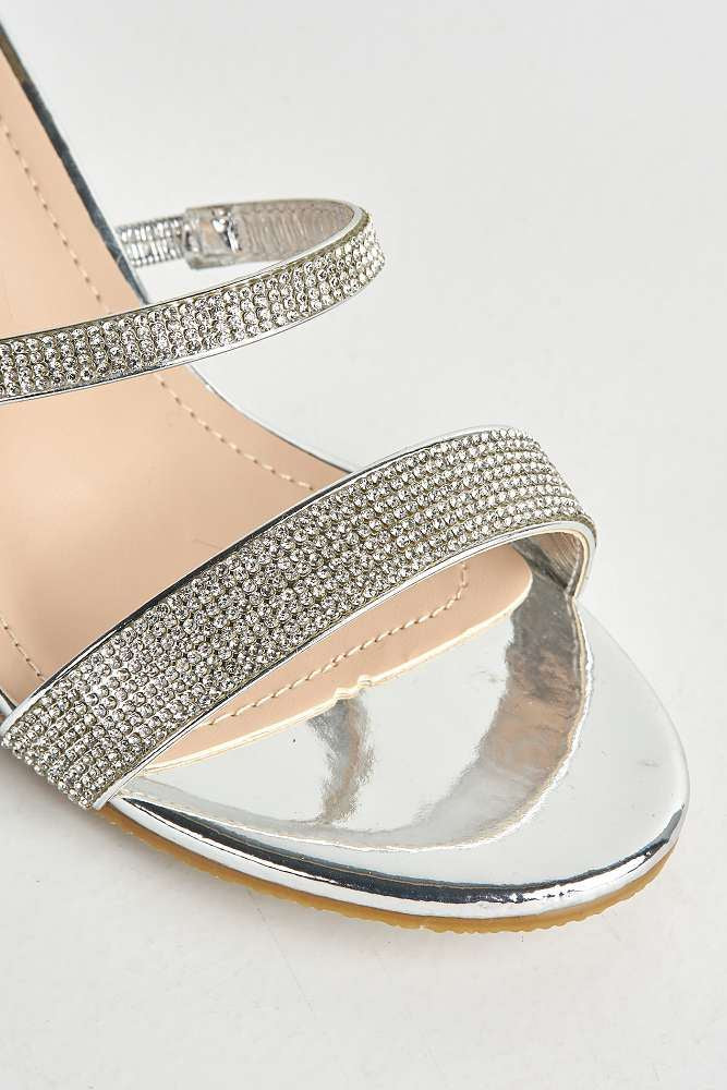 Della Diamante Encrusted Tie Up Leg Sandals in Silver - Image 5