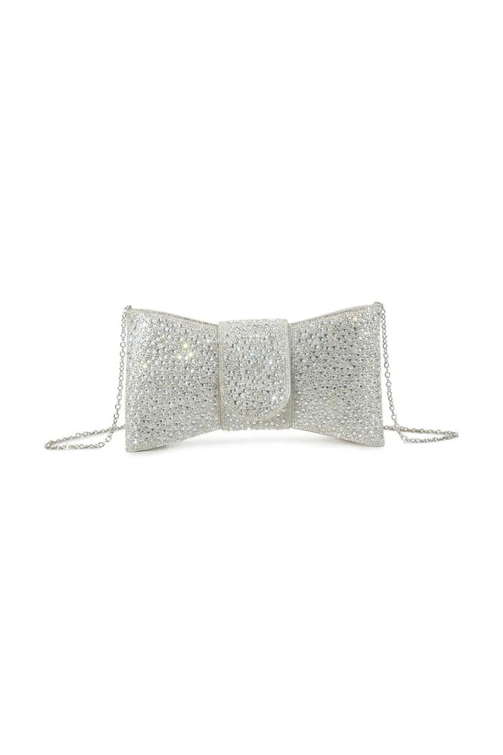Delphine Diamante Encrusted Envelope Clutch in Silver