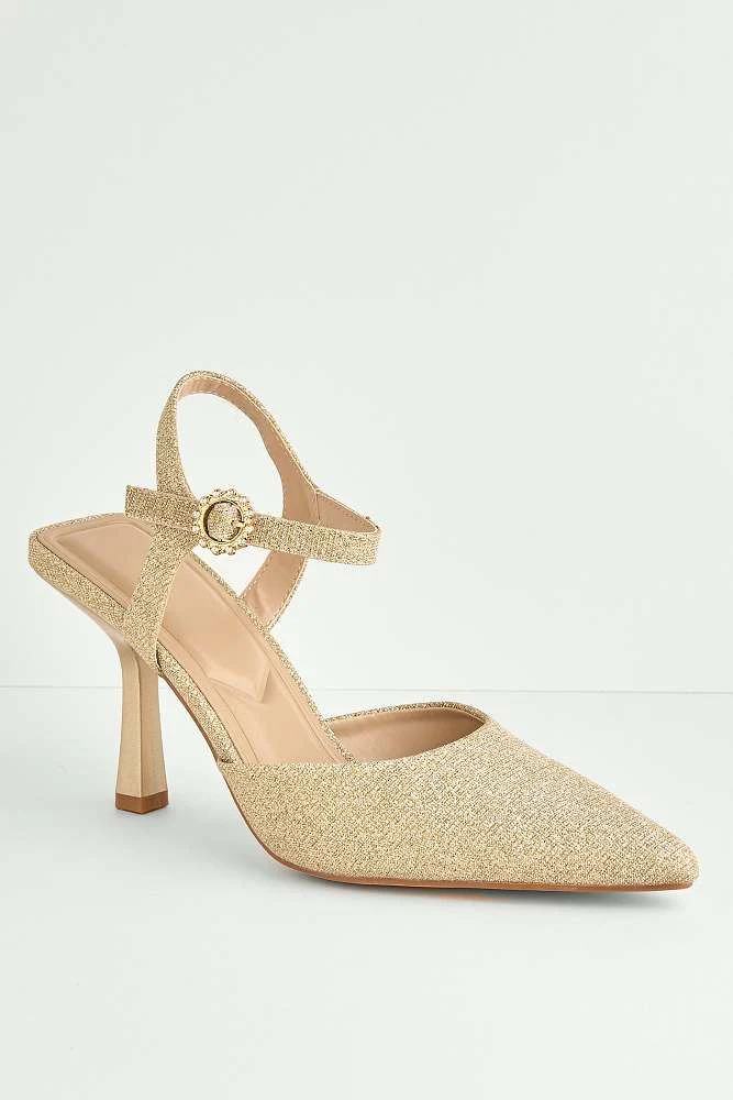 Desse Pointed Toe Shimmer Anklestrap Court Shoes in Gold Shimmer - Image 4