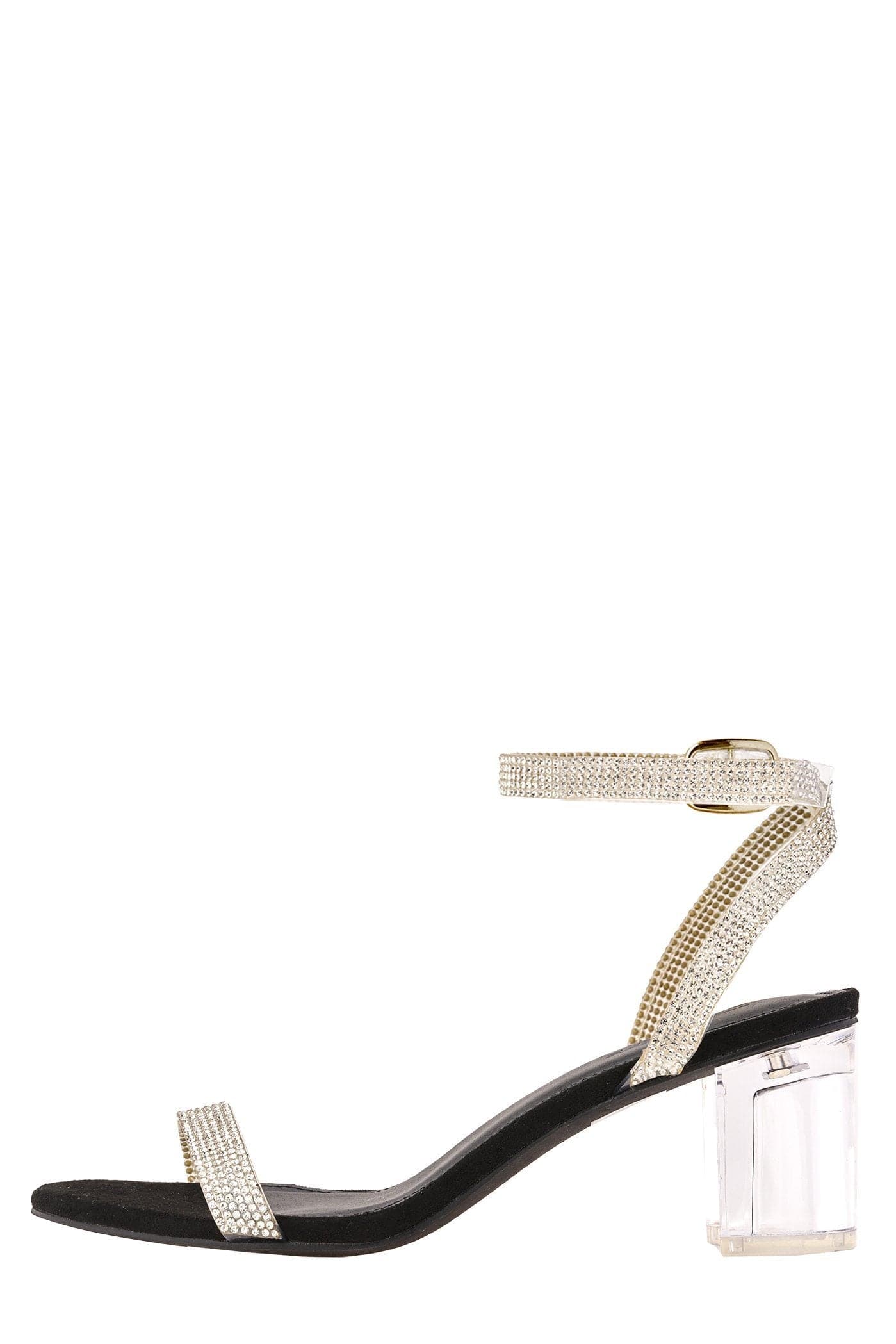 Stella Perspex Diamante Strap Block Heel Sandal in Black Suede - Image 5
