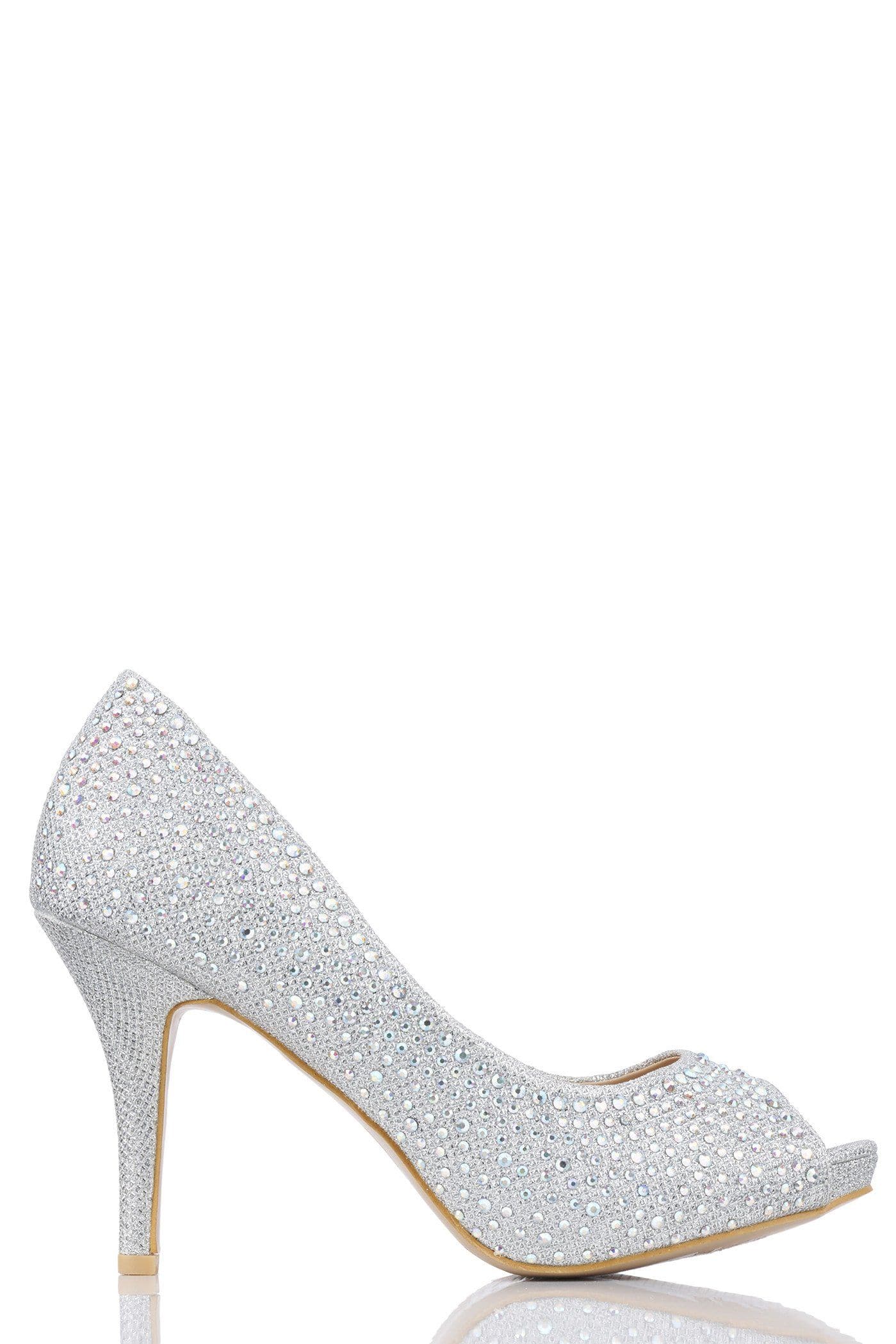 Justine Diamante Stud Peeptoe Heel in Silver - Image 4