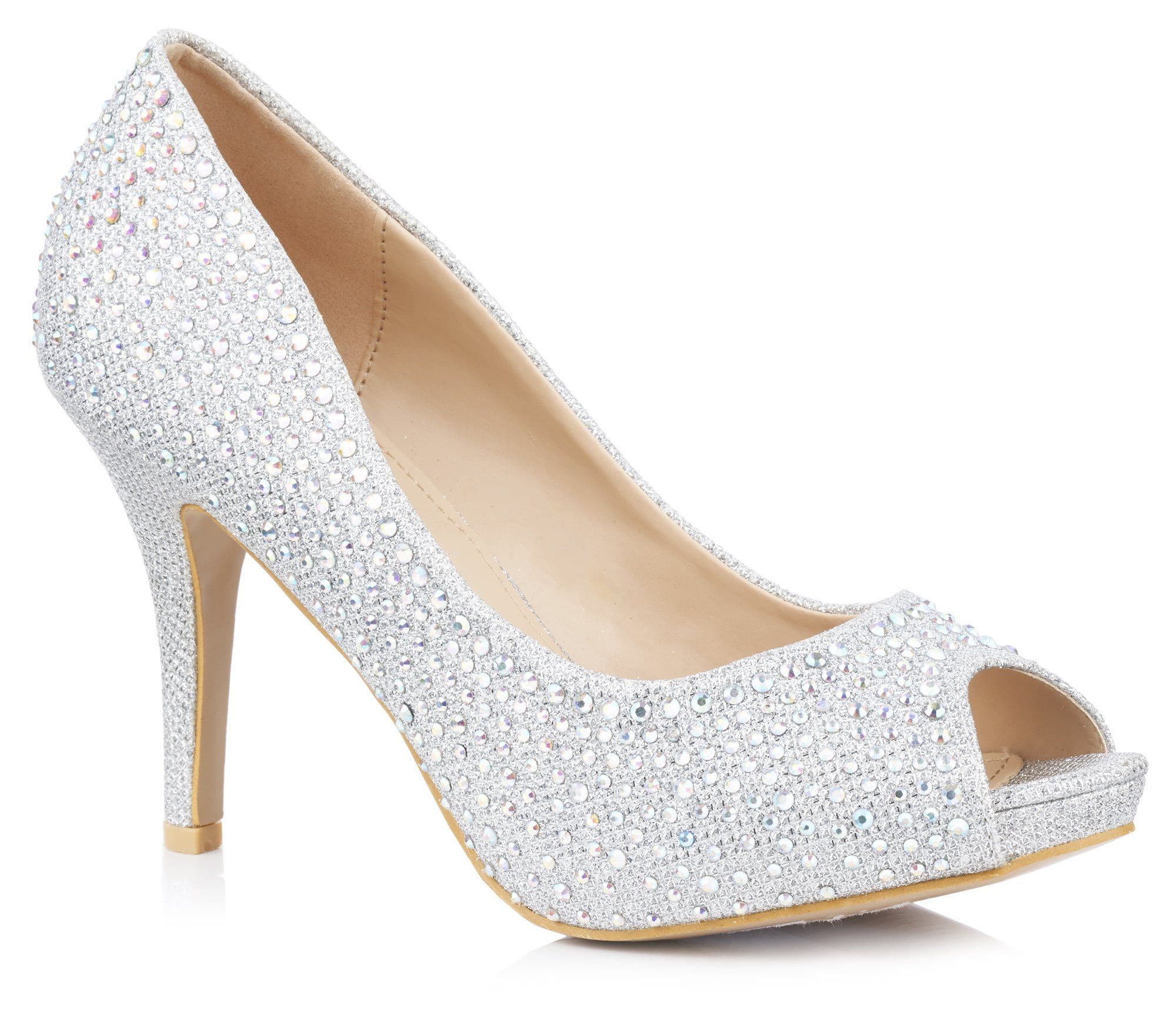 Justine Diamante Stud Peeptoe Heel in Silver - Image 5