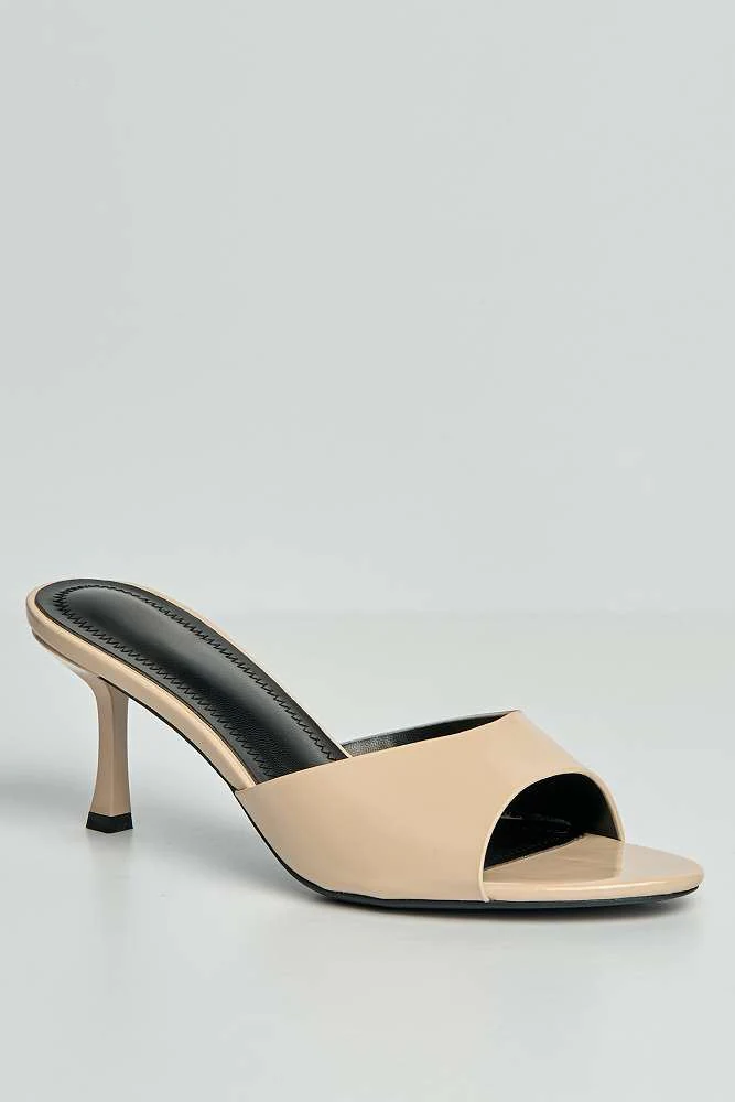 Diara Plain Band Low Heeled Mules in Beige - Image 4