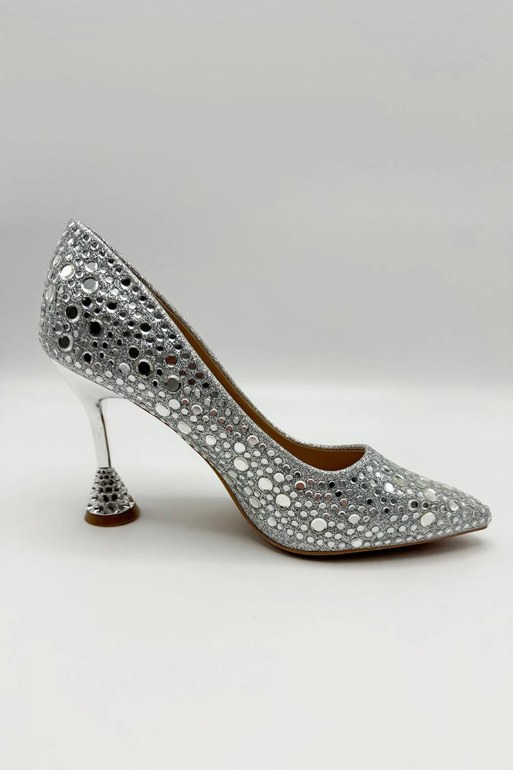 Elara Diamante Court Shoes Spool Heels in Silver - Image 2