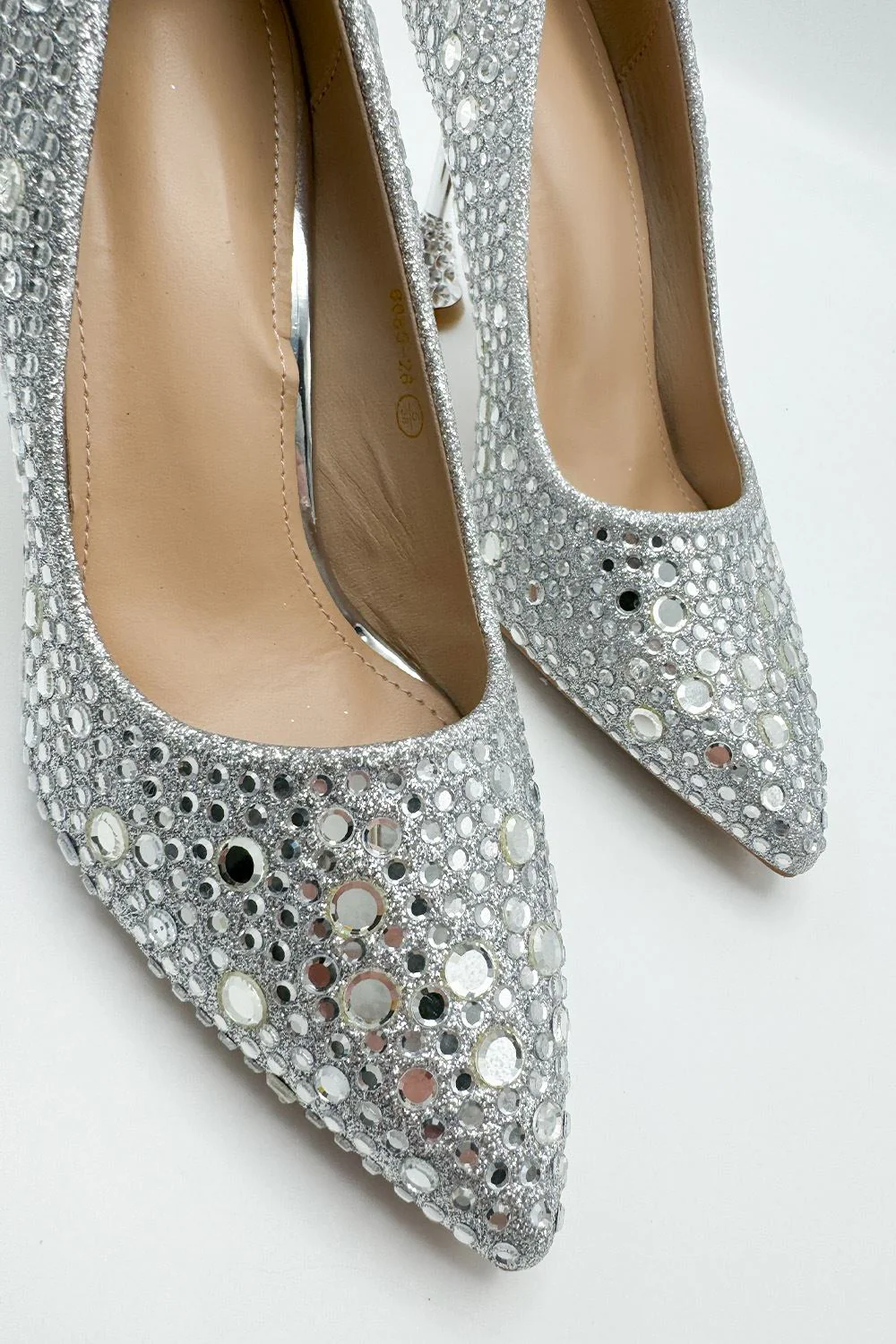 Elara Diamante Court Shoes Spool Heels in Silver - Image 3