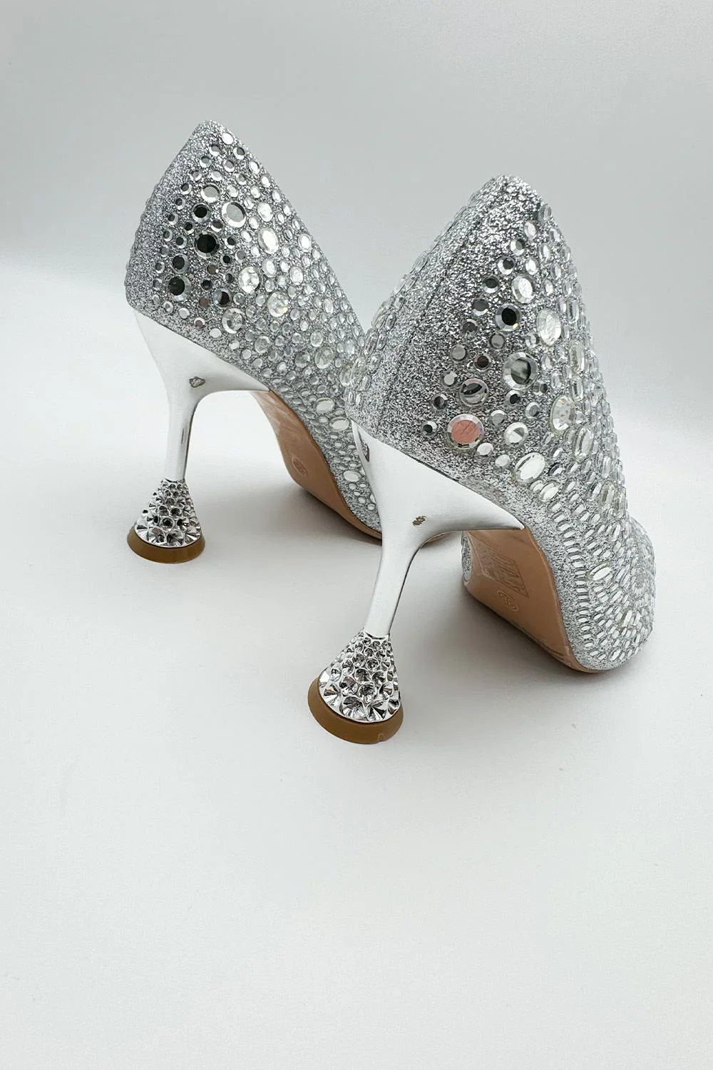 Elara Diamante Court Shoes Spool Heels in Silver - Image 4