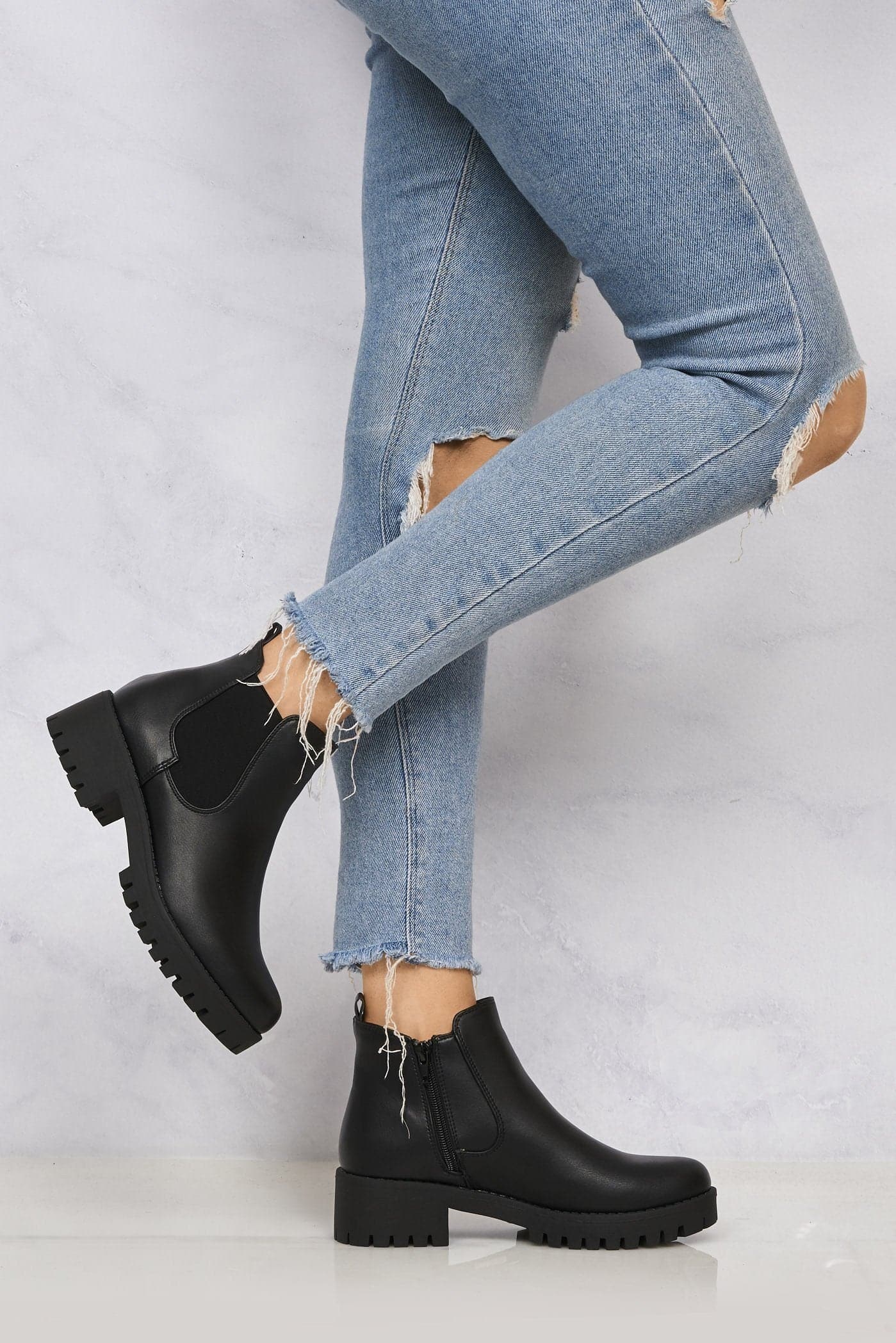 Solo Elastic Cleated Sole Ankle Boot in Black Matt