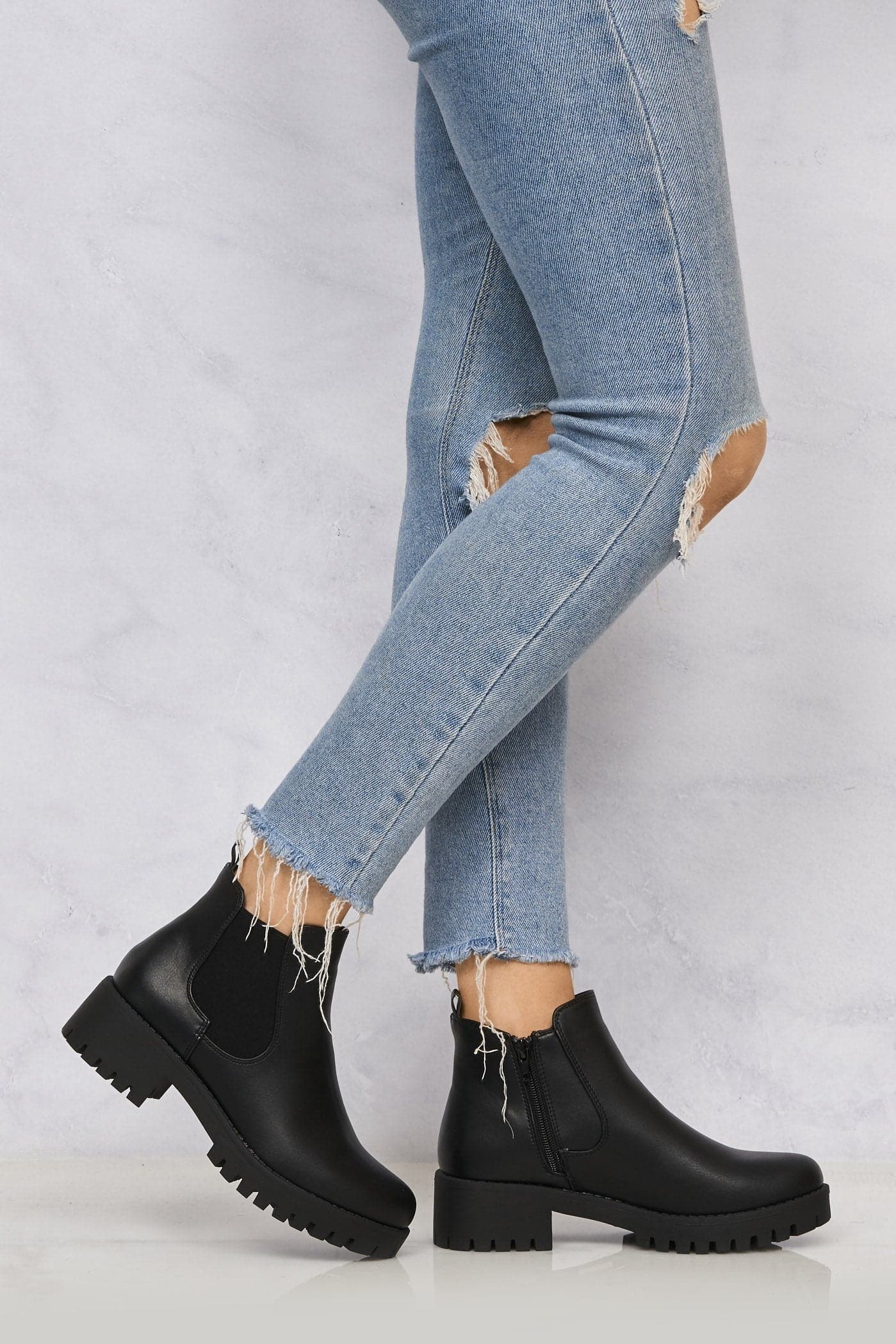 Solo Elastic Cleated Sole Ankle Boot in Black Matt - Image 2