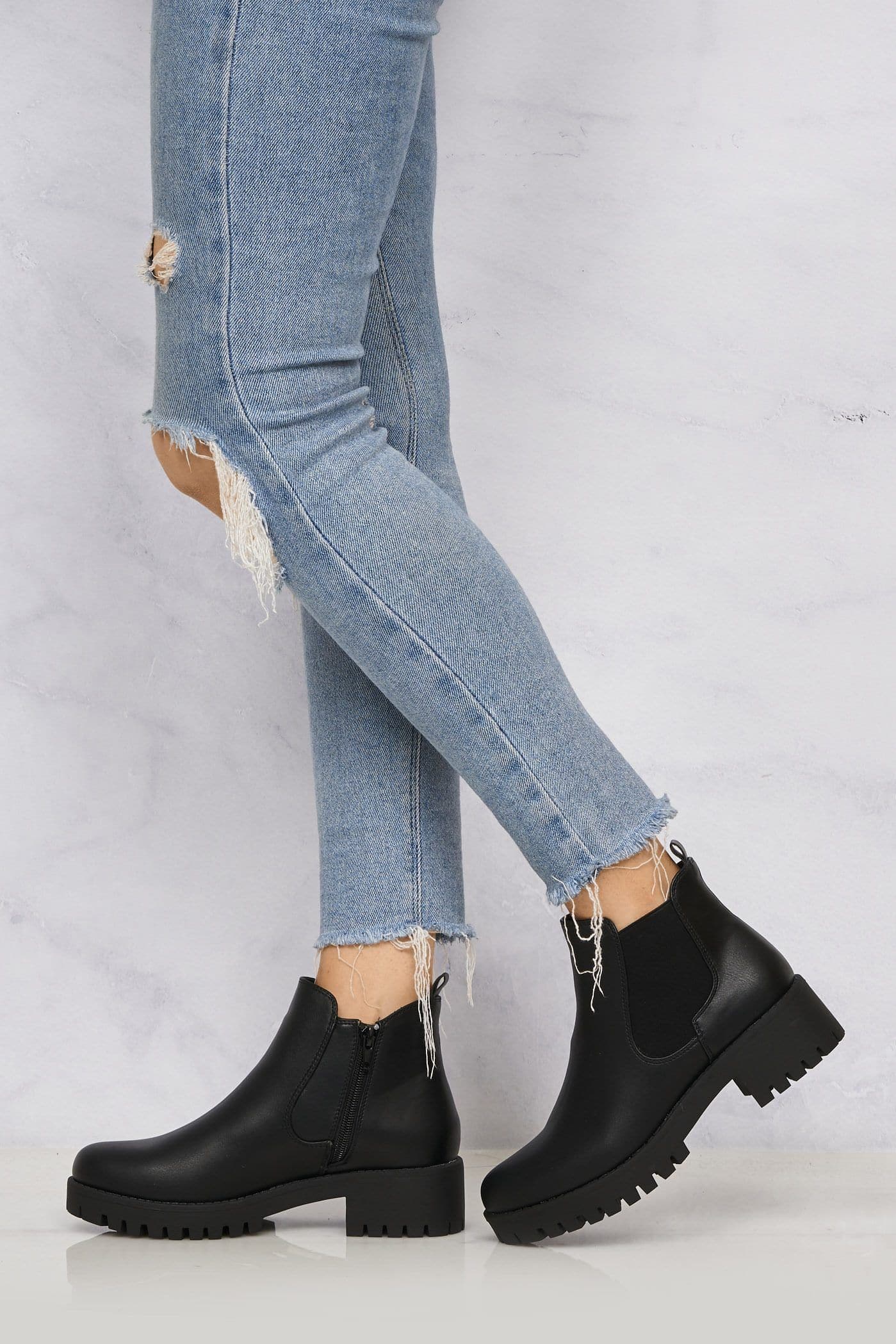 Solo Elastic Cleated Sole Ankle Boot in Black Matt - Image 3