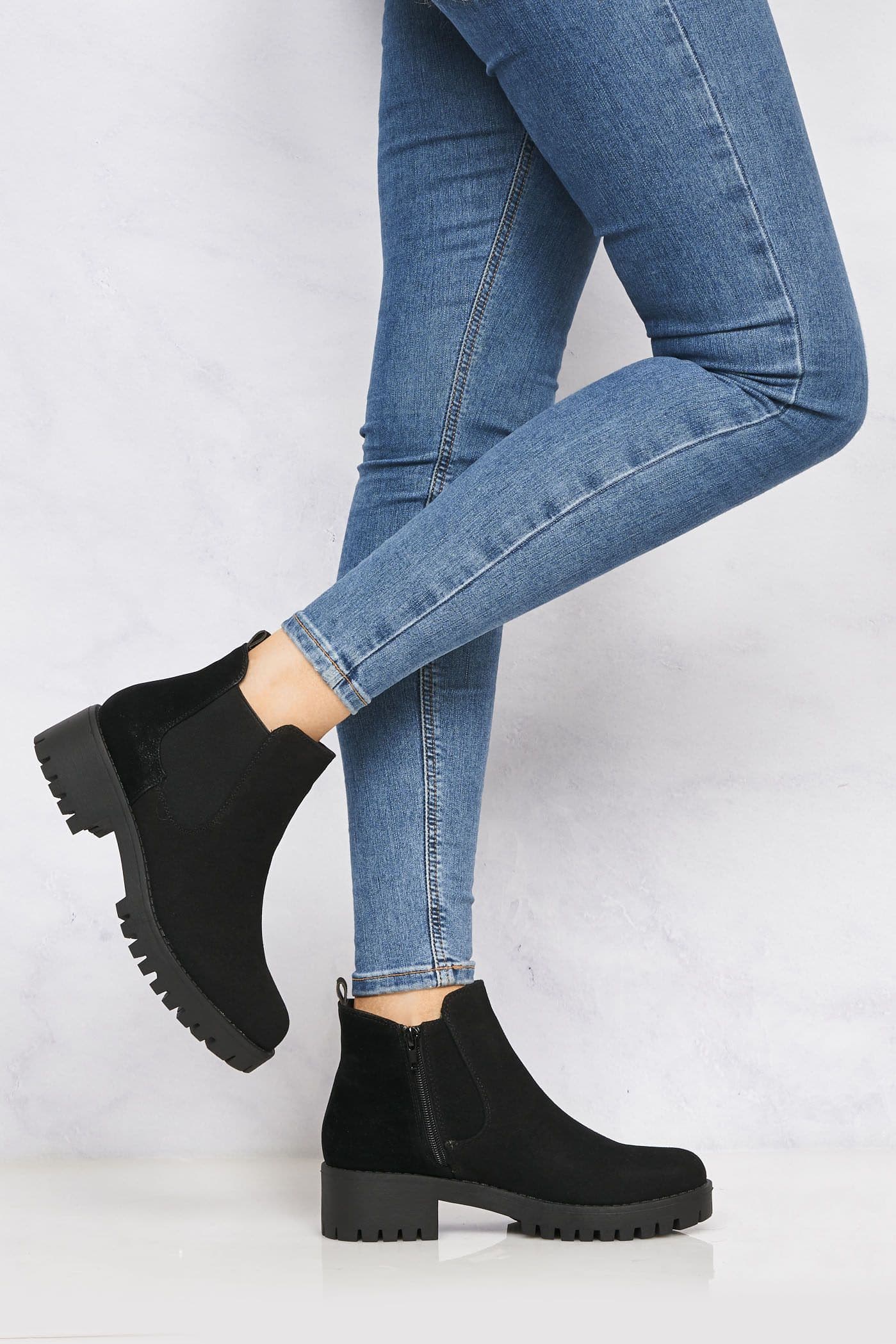 Solo Elastic Cleated Sole Ankle Boot in Black Suede - Image 2
