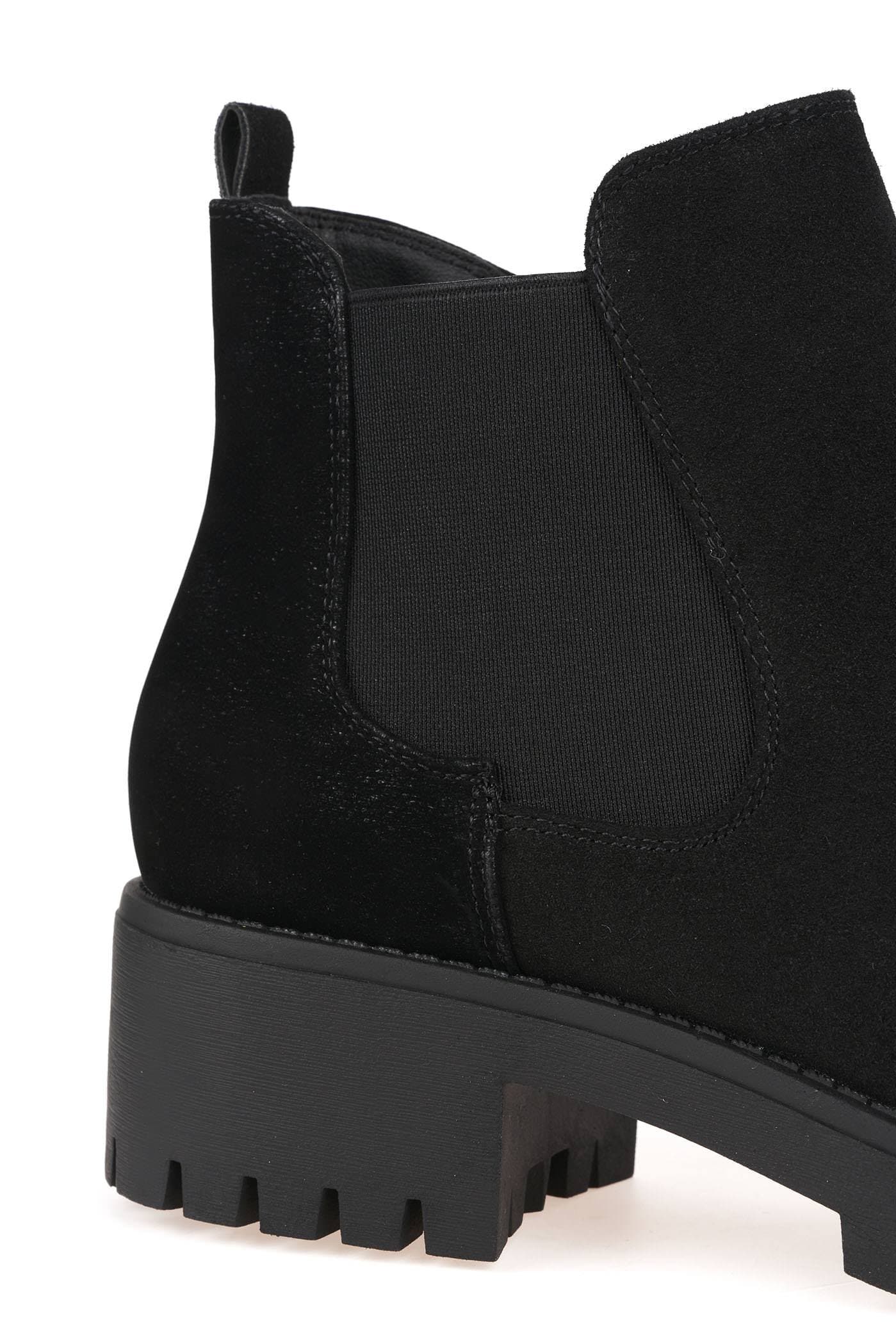 Solo Elastic Cleated Sole Ankle Boot in Black Suede - Image 6