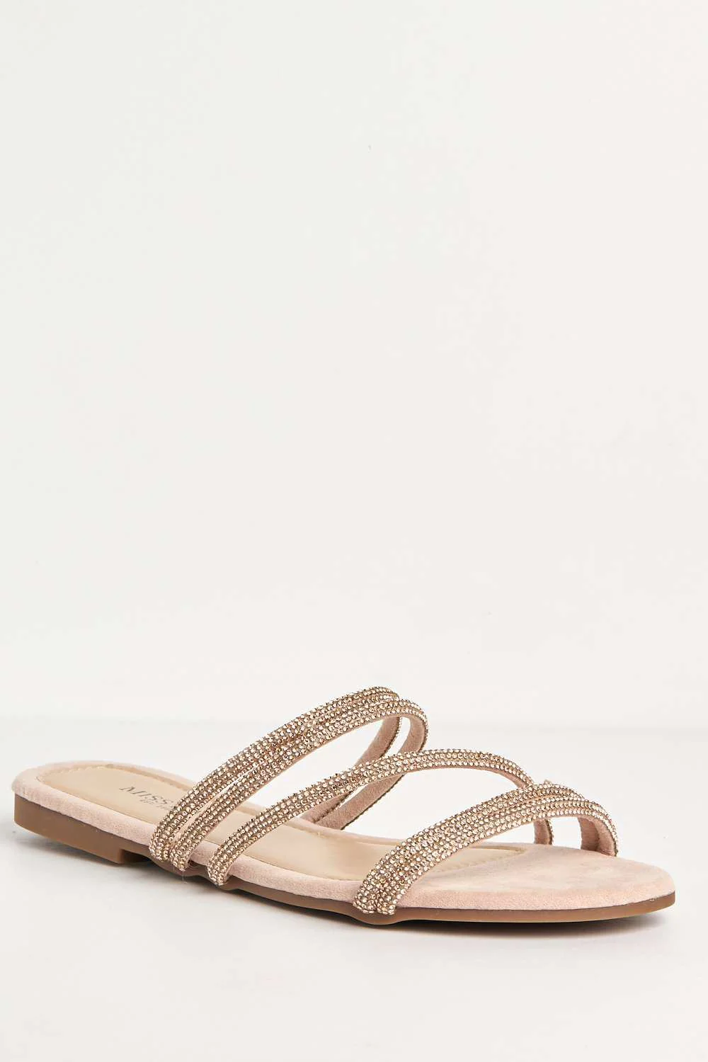 Eldo Diamante Embellished Thin Strap Sliders in Rose Gold - Image 4