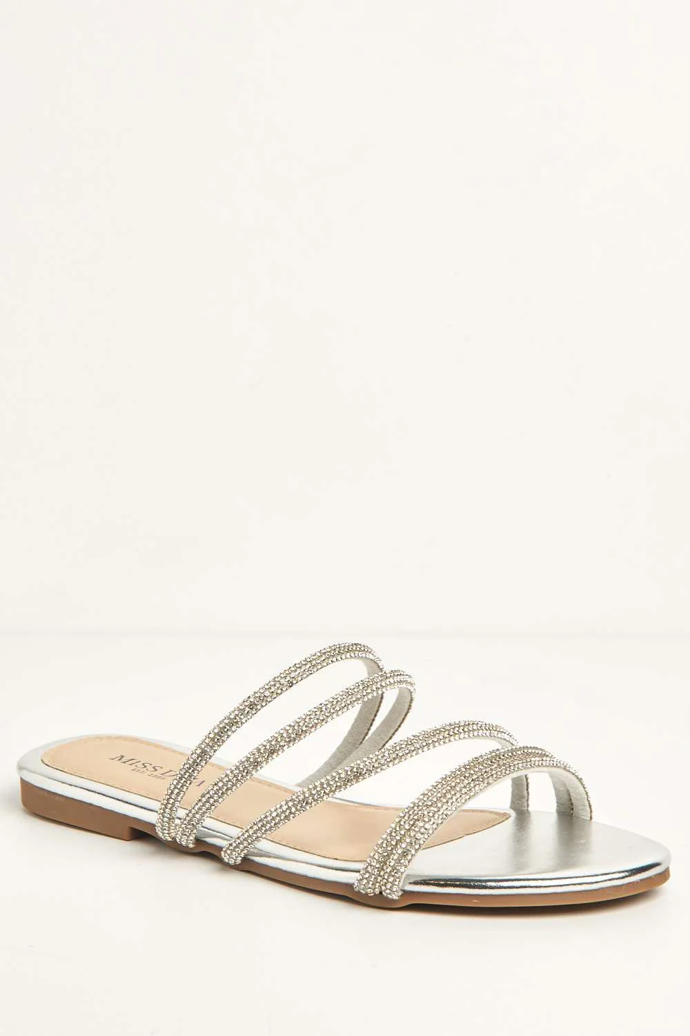 Eldo Diamante Embellished Thin Strap Sliders in Silver - Image 4