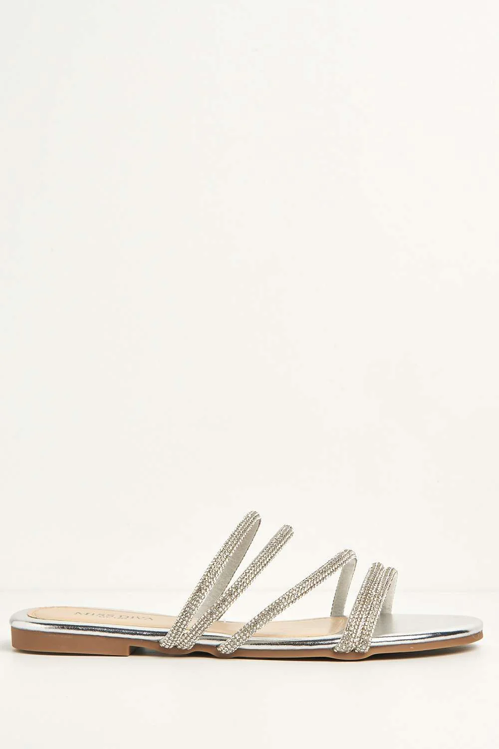 Eldo Diamante Embellished Thin Strap Sliders in Silver - Image 5