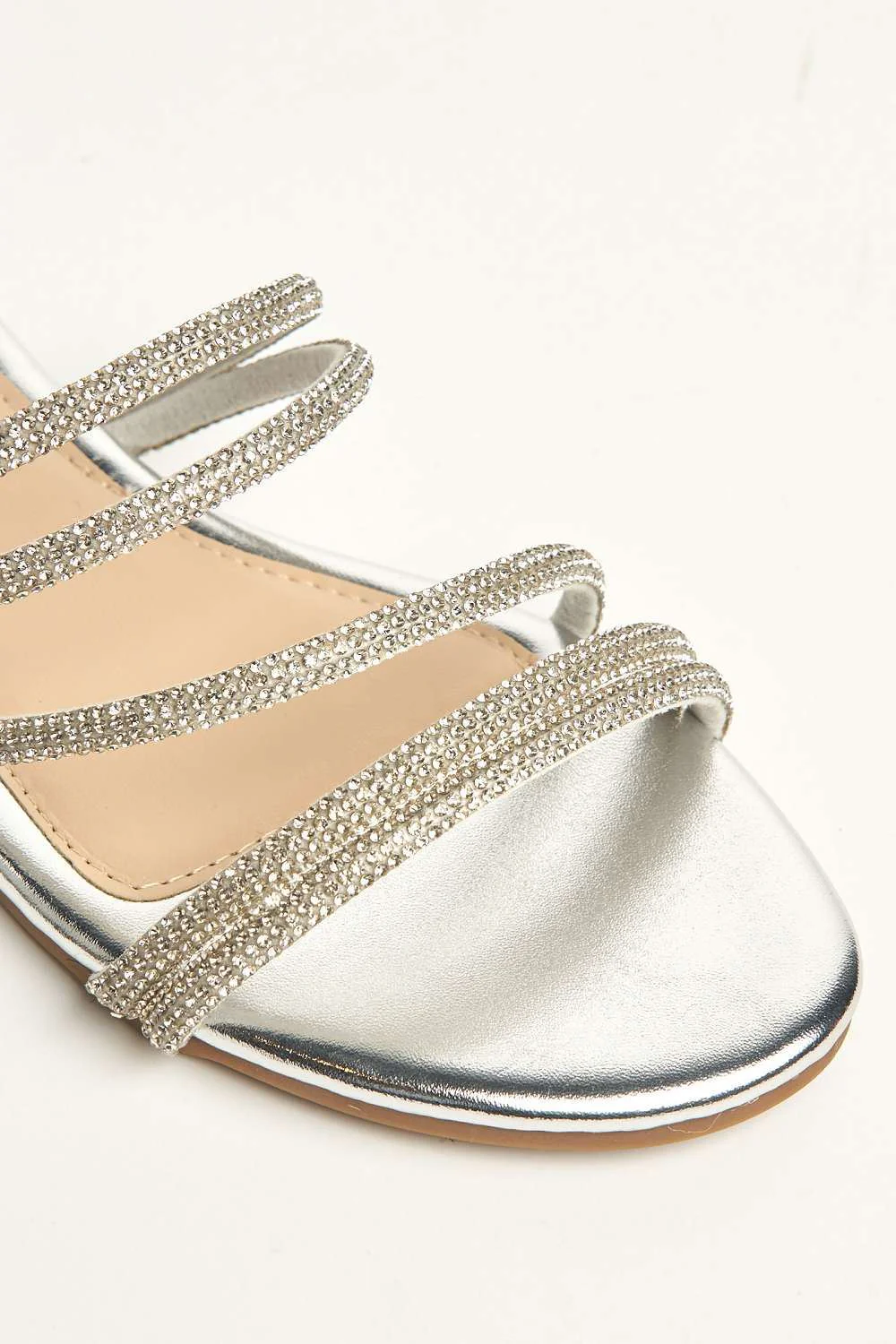 Eldo Diamante Embellished Thin Strap Sliders in Silver - Image 6
