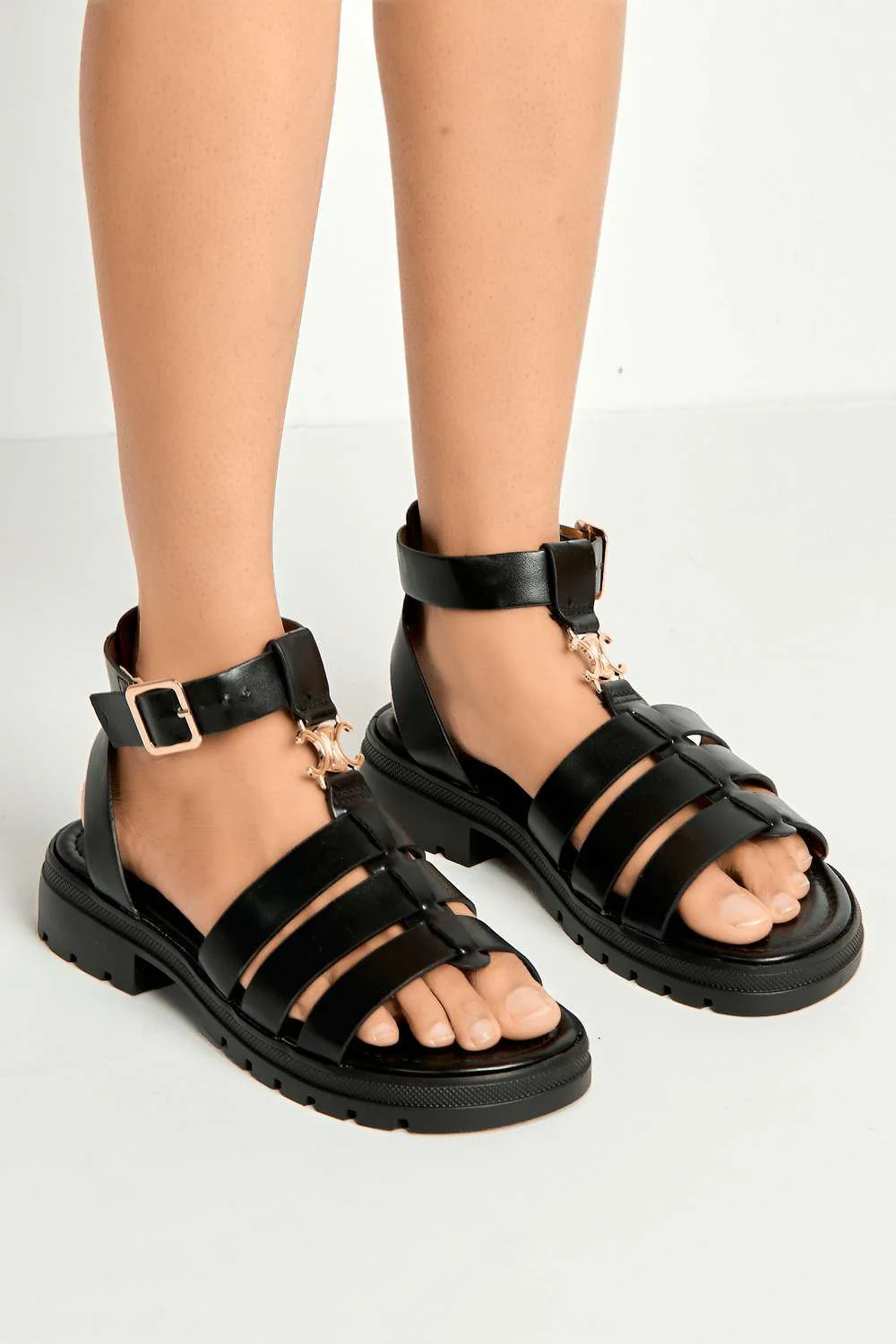 Elenie Anklestrap Flatform Sandals in Black - Image 3